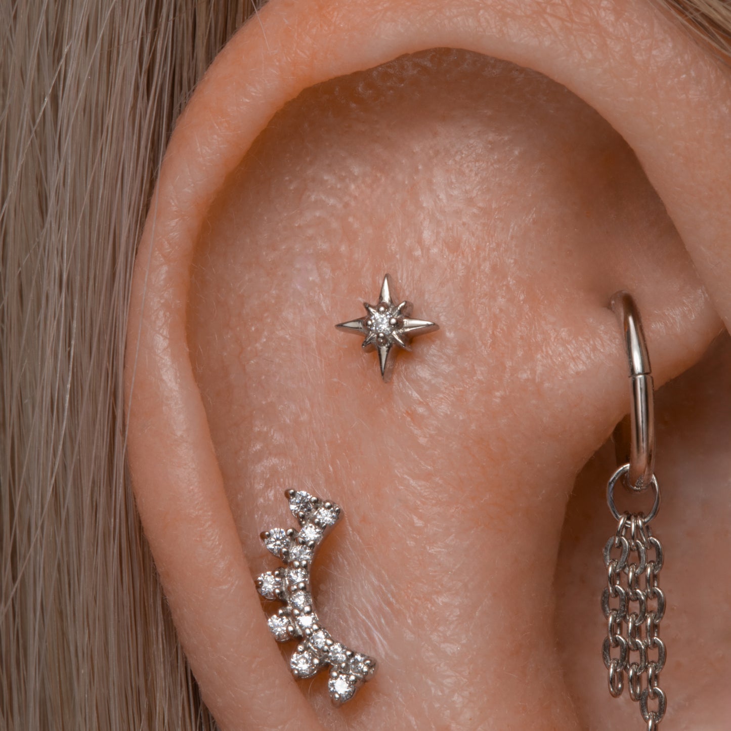 astrid miyu The twilight stacking set - 9k solid white gold flat back labret stud earring set Stacking Sets Laura Bond