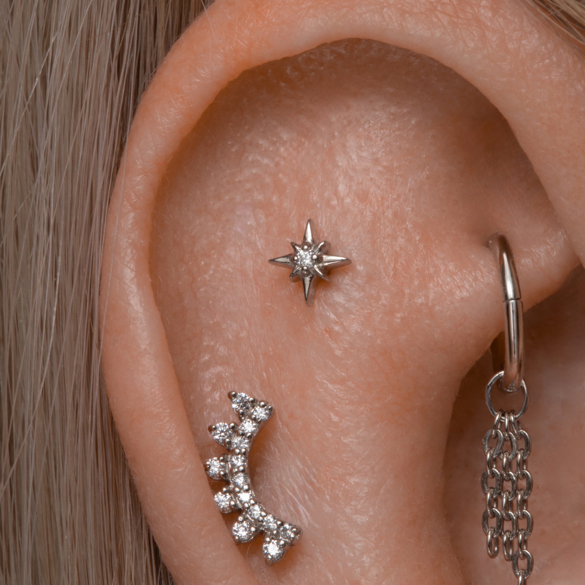 astrid miyu The twilight stacking set - 9k solid white gold flat back labret stud earring set Stacking Sets Laura Bond