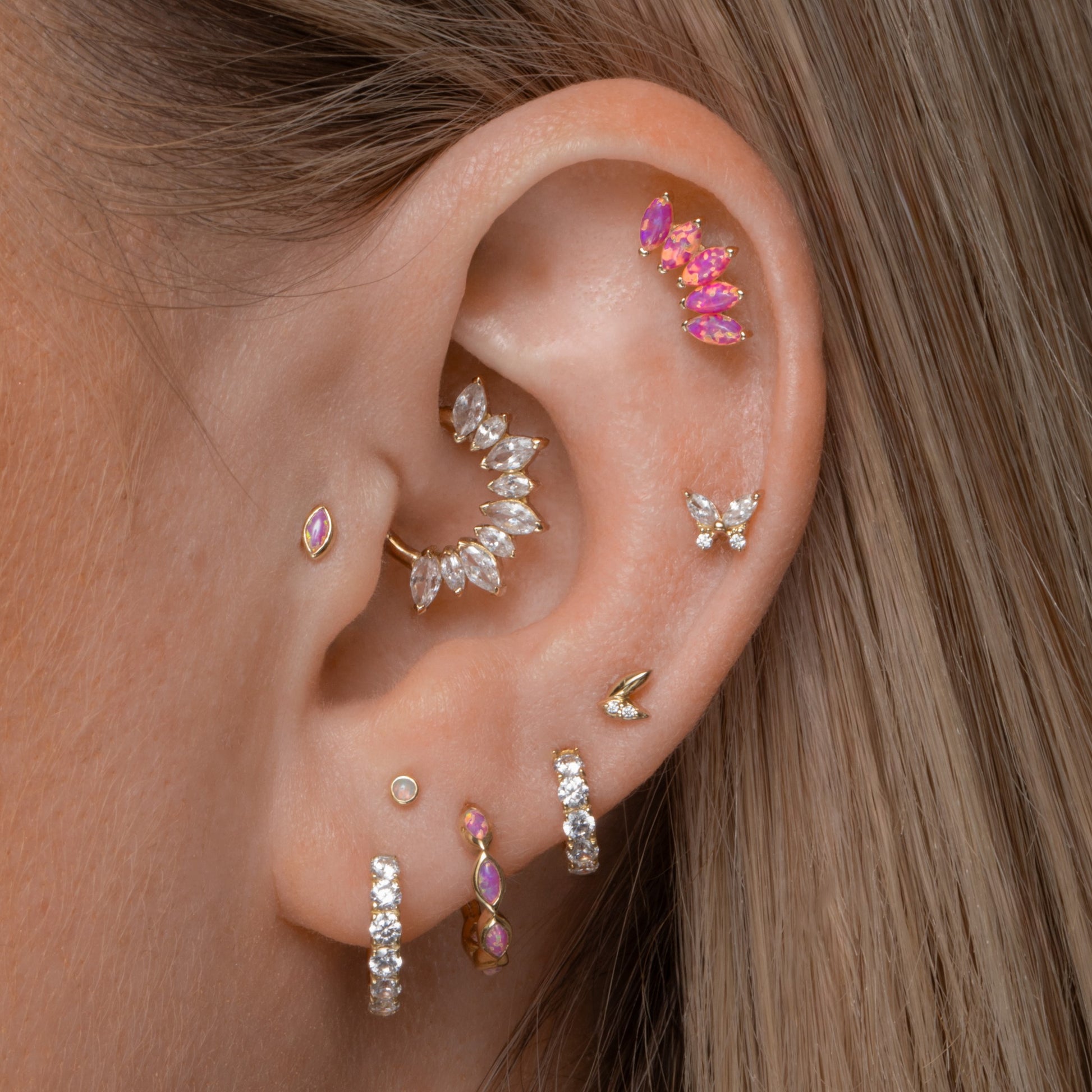 9k solid yellow gold 8mm simple crystal huggie earring Huggies and Hoops Laura Bond Maria Tash