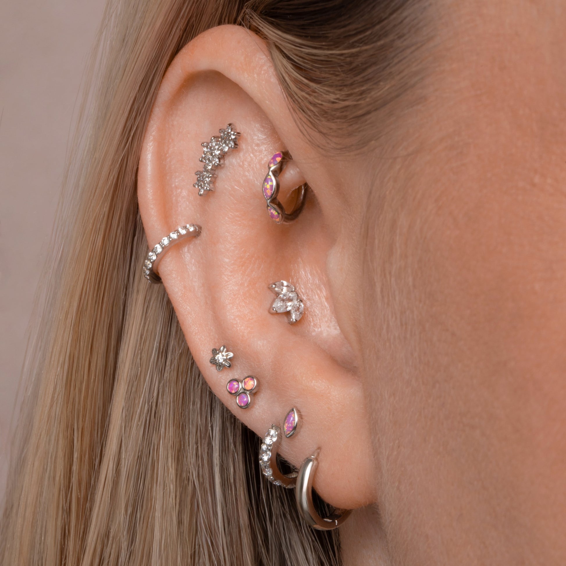 9k solid white gold Lotus flower flat back labret stud earring 6mm Cartilage Studs Laura Bond Maria Tash astrid miyu