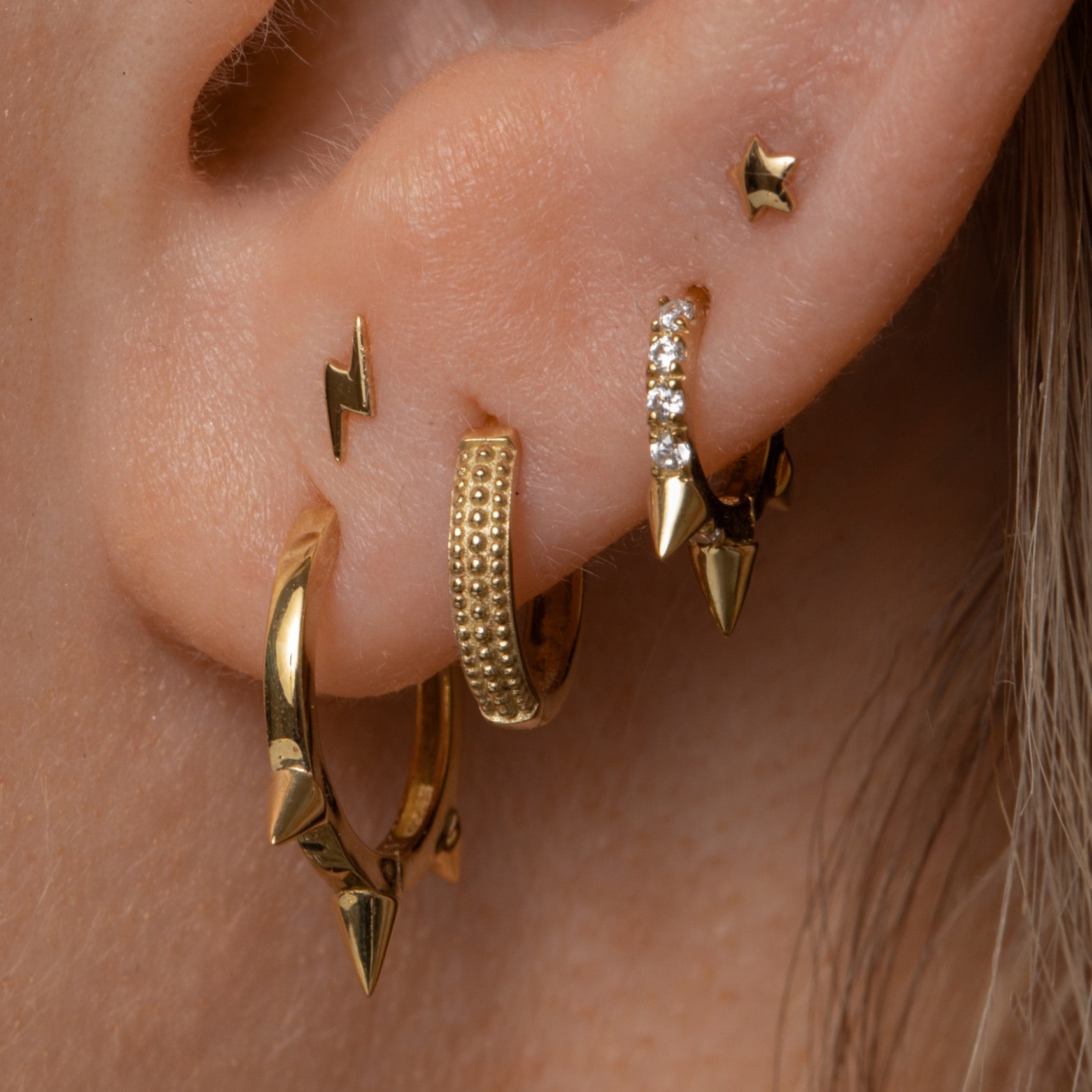 9k solid yellow 6mm mini crystal spike huggie earring Huggies and Hoops Laura Bond Maria Tash astrid miyu