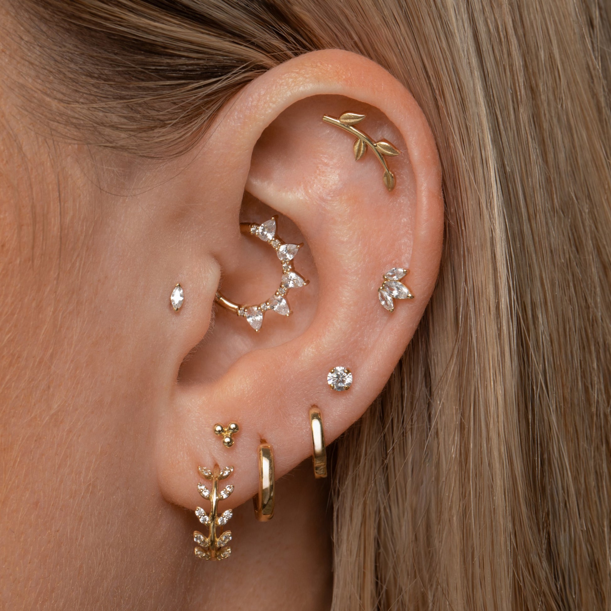14k solid yellow gold single crystal gem flat back labret stud earring 8mm Cartilage Studs Laura Bond Maria Tash
