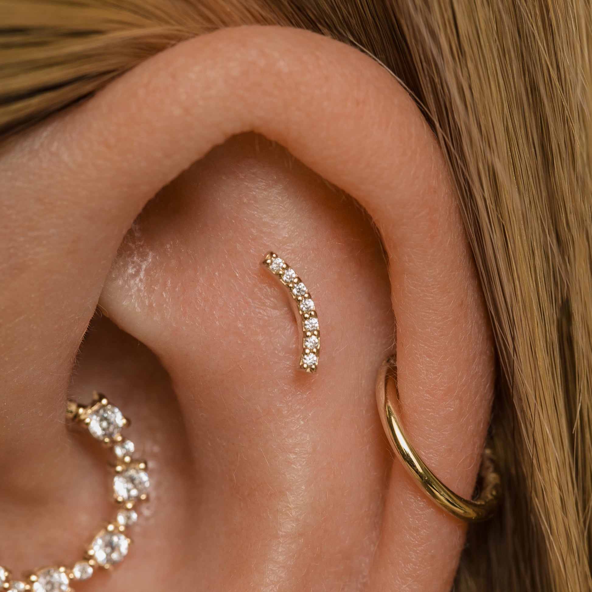 9k solid yellow gold Courbe flat back labret stud earring 6mm Cartilage Studs Laura Bond Maria Tash astrid miyu