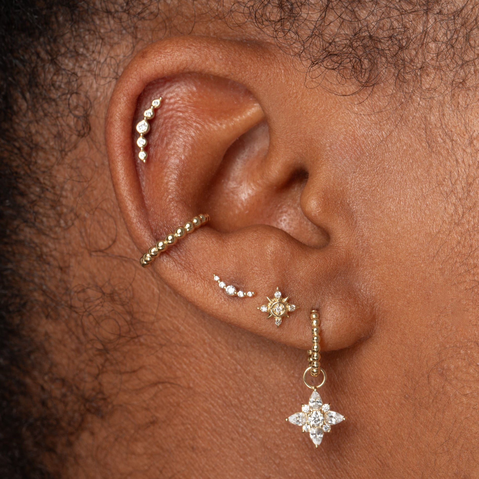 9k solid yellow gold Solstice flat back labret stud earring 6mm Cartilage Studs Laura Bond Maria Tash