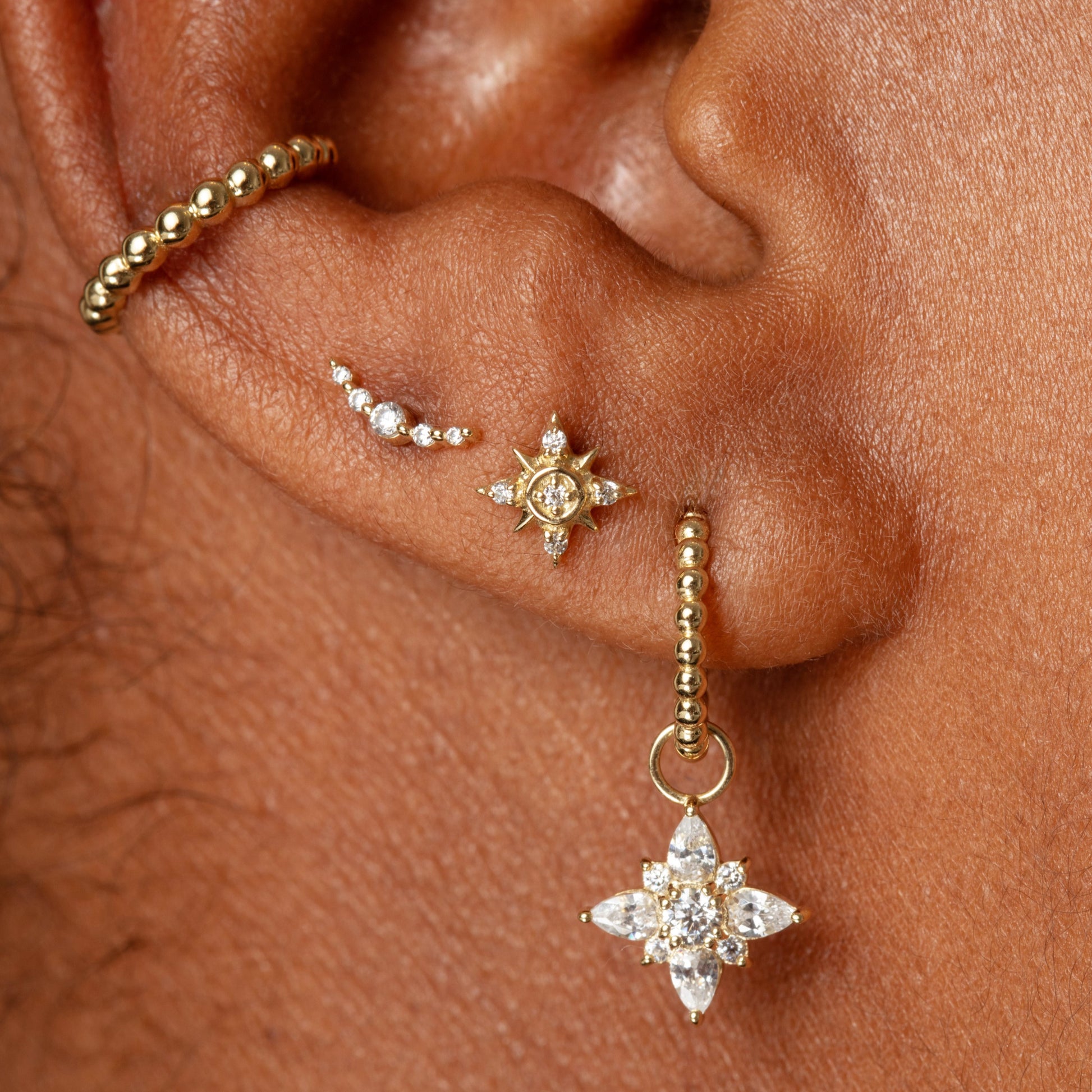 9k solid yellow gold Solstice flat back labret stud earring 6mm Cartilage Studs Laura Bond Maria Tash
