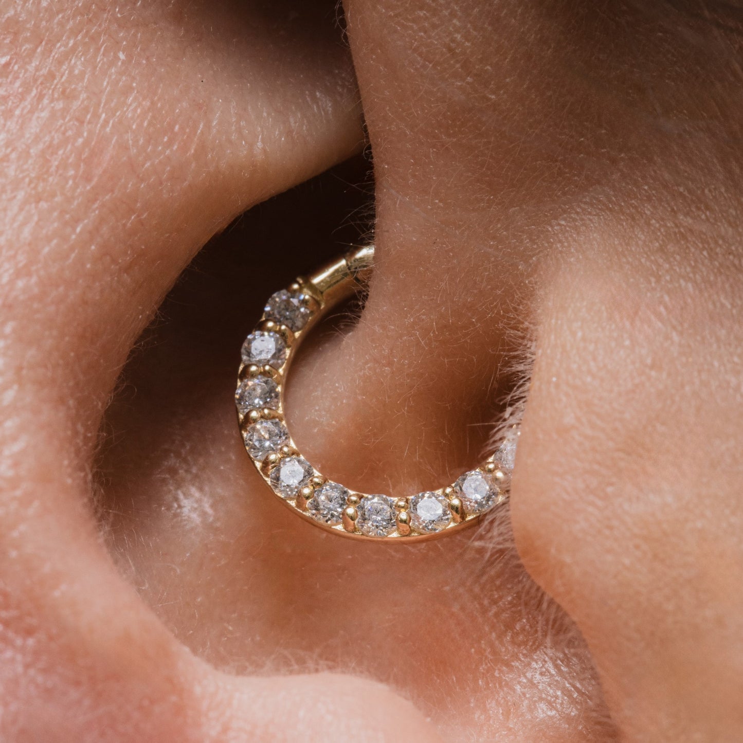 9k solid yellow gold 8mm 16g simple crystal hoop for daith or septum Huggies and Hoops Laura Bond Maria Tash
