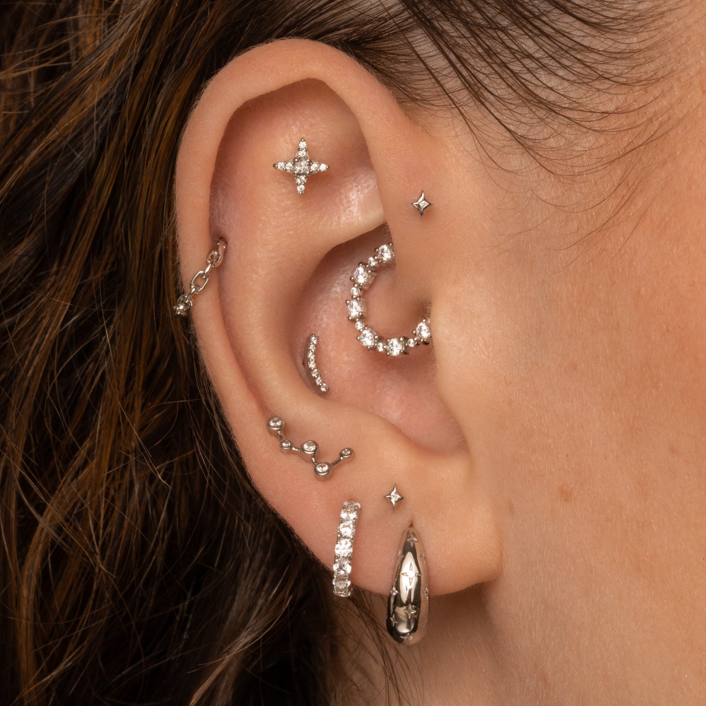 9k solid white gold nuit étoilée Domed huggie earring pair Earring Pairs Laura Bond Maria Tash astrid miyu