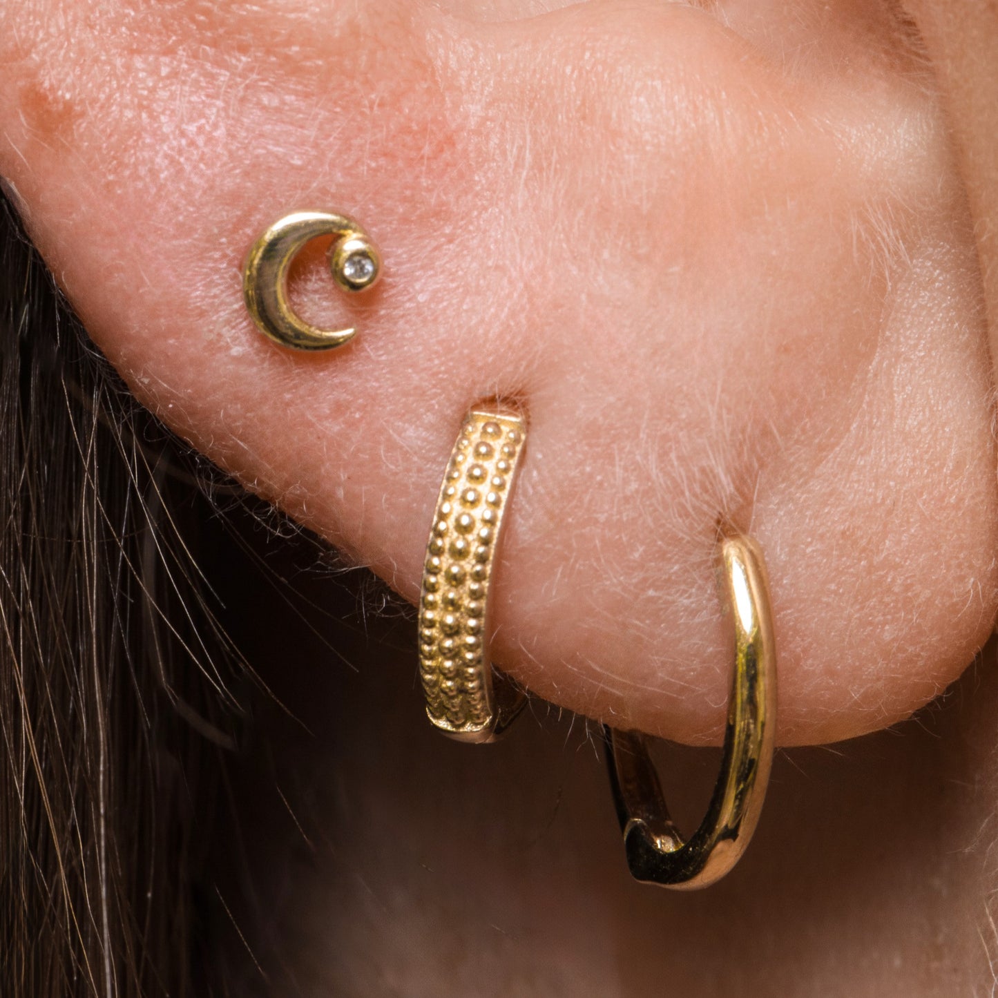 14k solid yellow gold moonbeam flat back labret stud earring 8mm