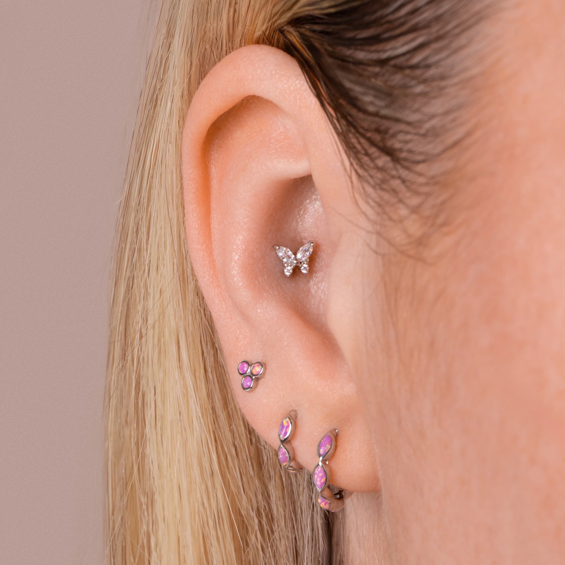 14k solid white gold tiny butterfly flat back labret stud earring 8mm Cartilage Studs Laura Bond Maria Tash