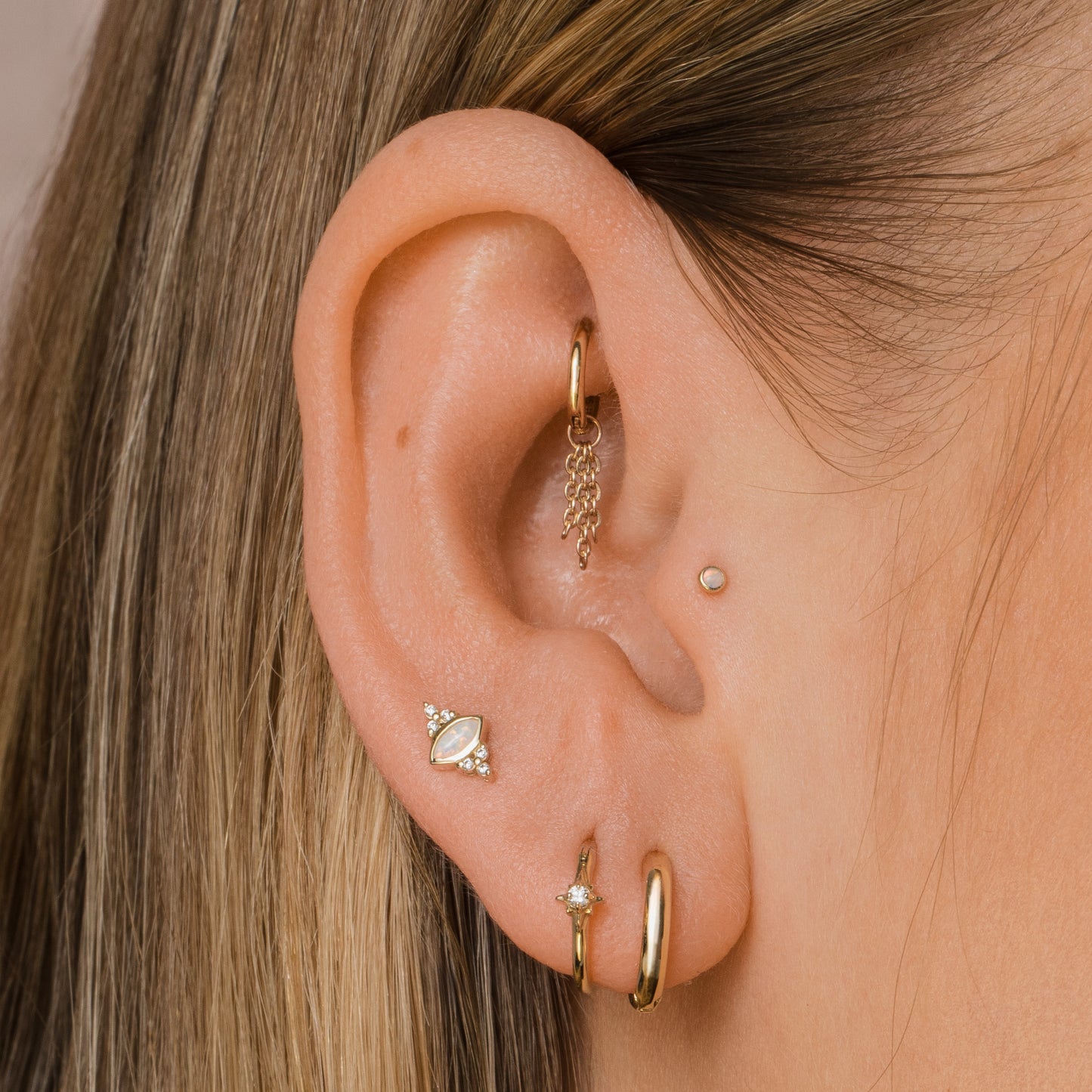 9k solid yellow gold tiny bezel opal flat back labret stud earring 6mm