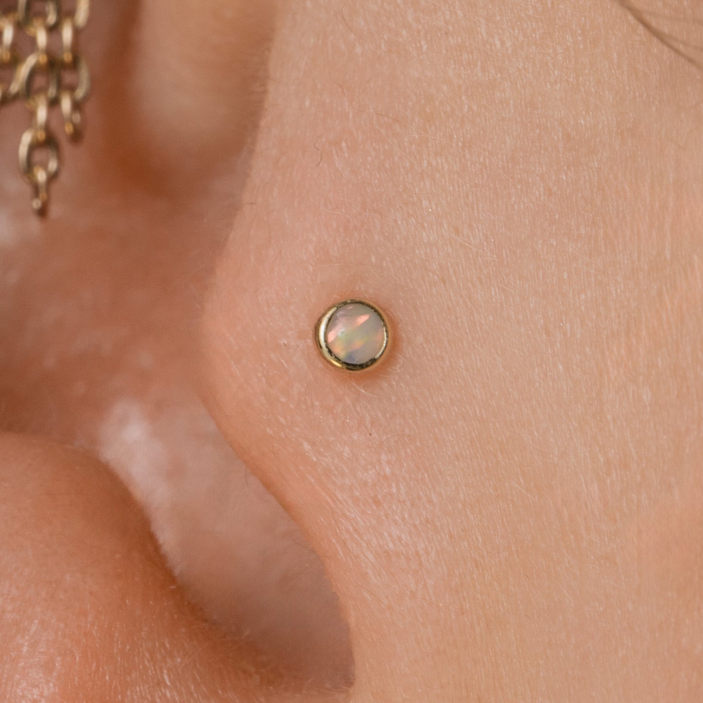 14k solid yellow gold tiny bezel opal flat back labret stud earring 8mm