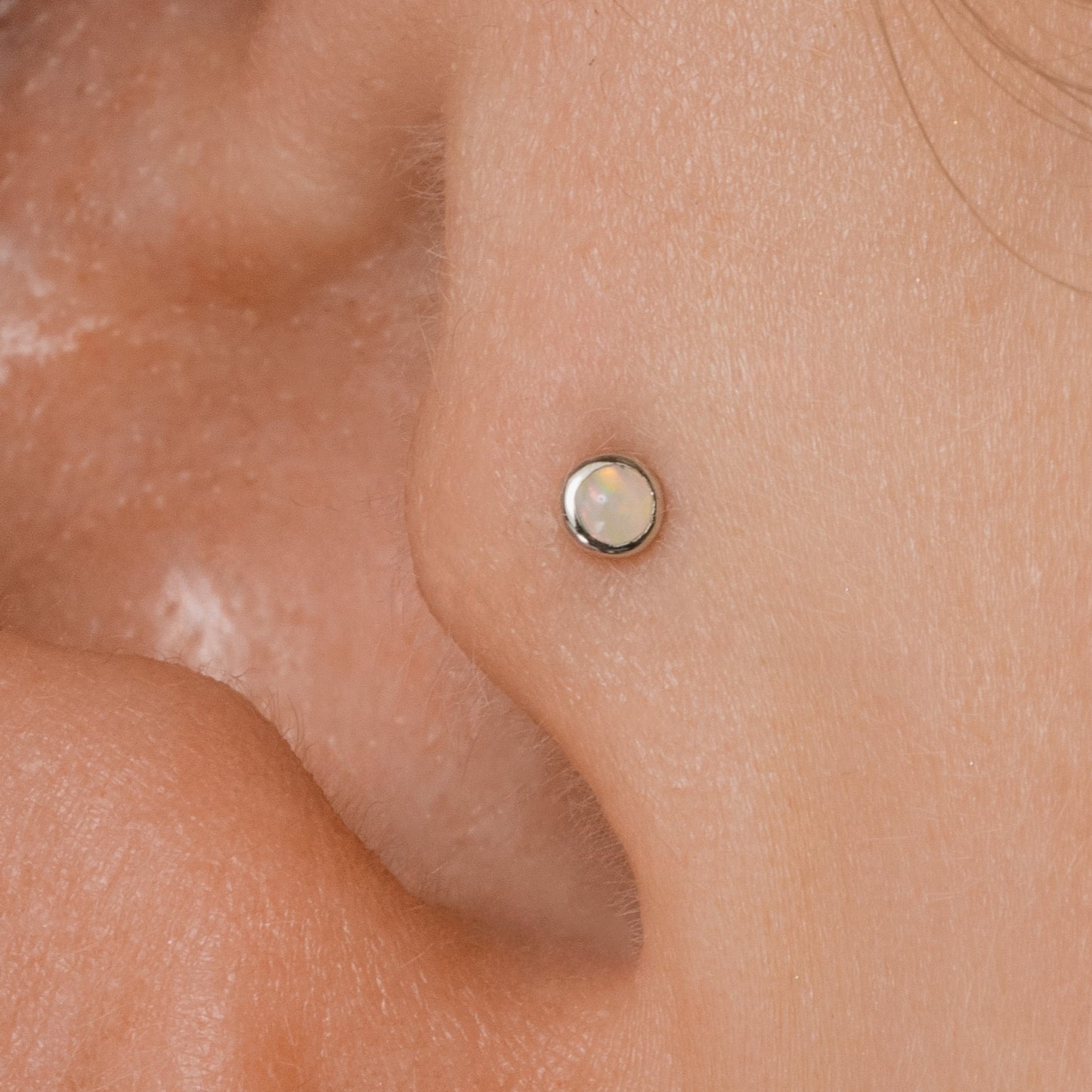 14k solid white gold tiny bezel opal flat back labret stud earring 8mm