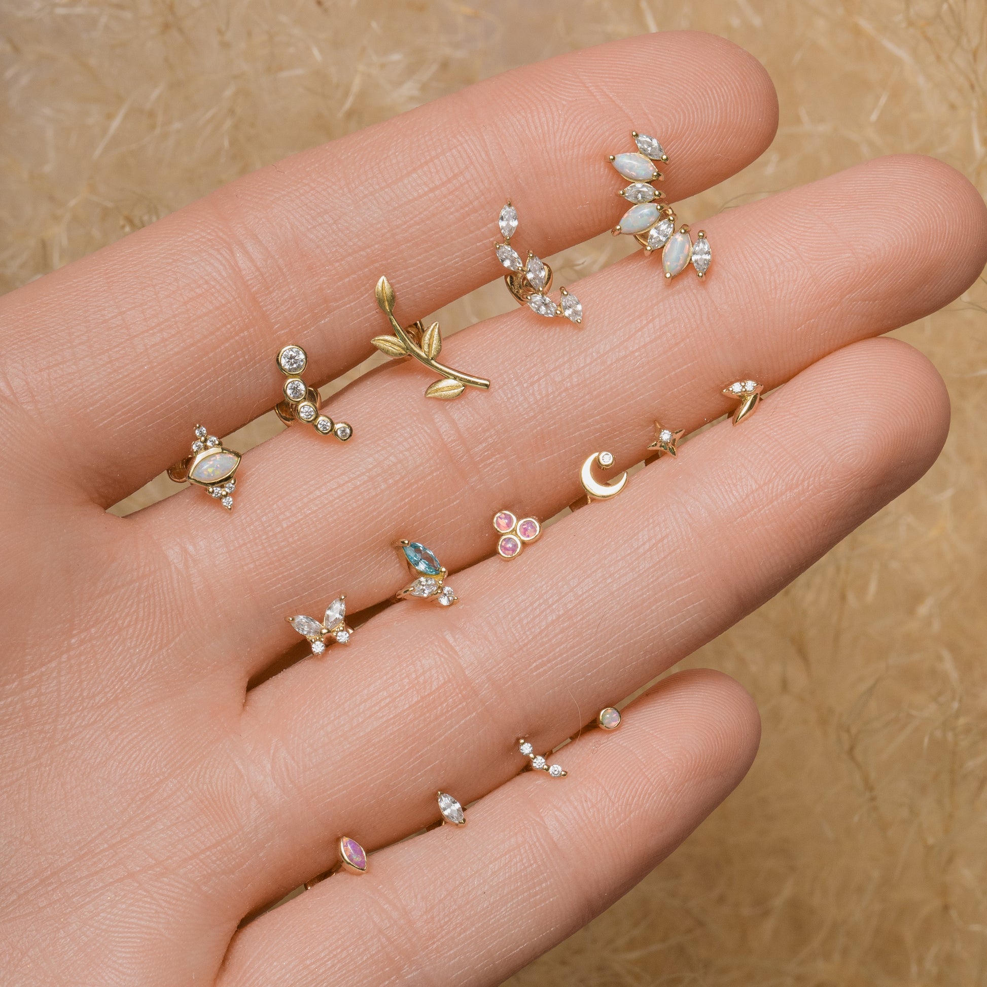 14k solid yellow gold tiny marquise flat back labret stud earring 8mm Cartilage Studs Laura Bond Maria Tash