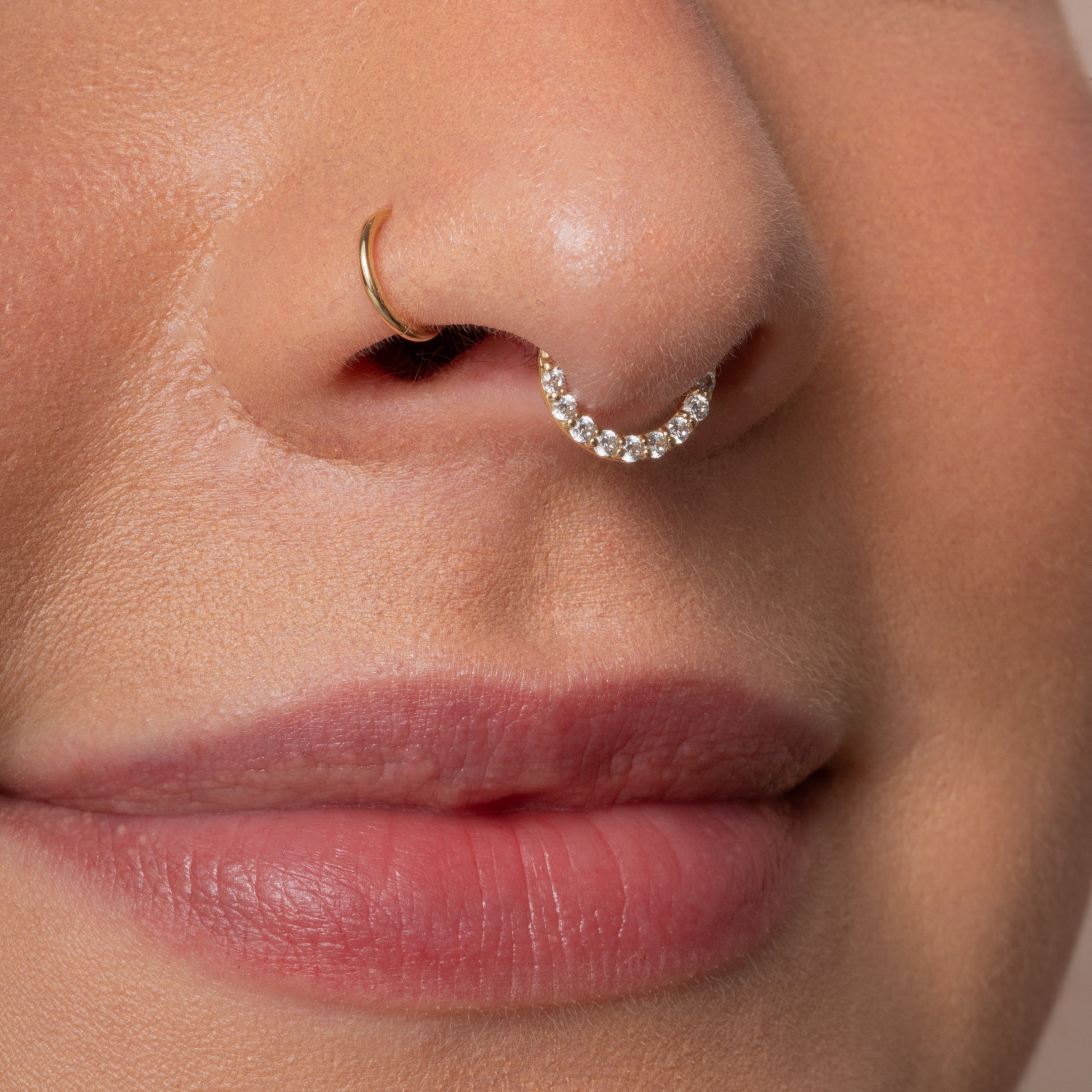 9k solid yellow gold 8mm 16g simple crystal hoop for daith or septum Huggies and Hoops Laura Bond Maria Tash