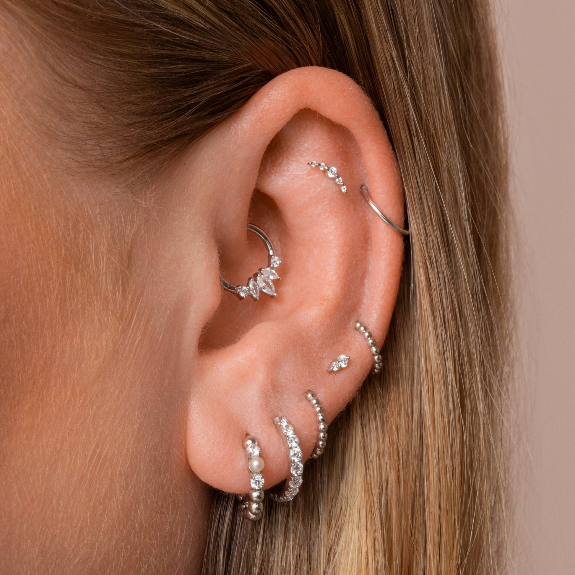 14k solid white gold Solstice flat back labret stud earring 8mm Cartilage Studs Laura Bond Maria Tash astrid miyu
