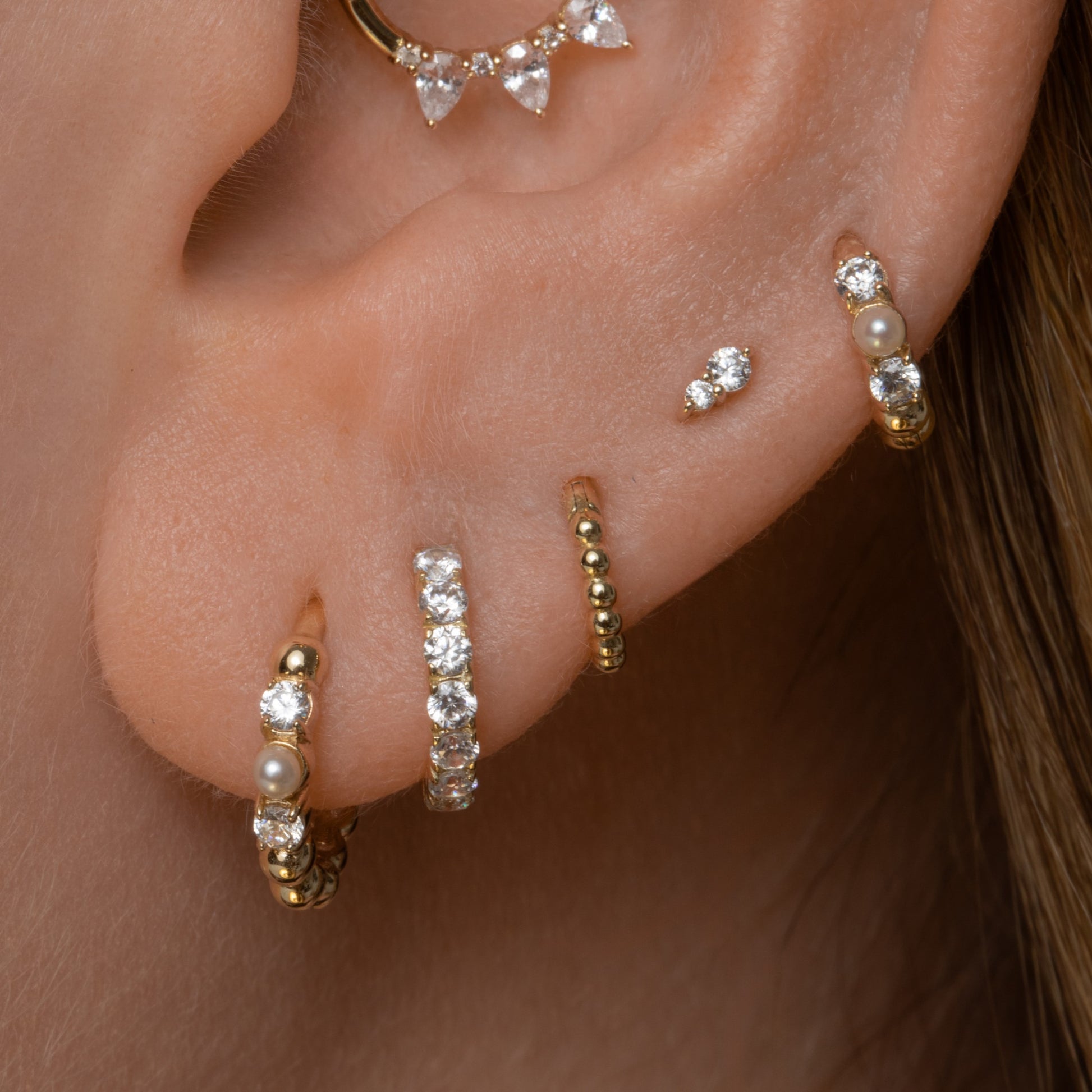 9k solid yellow gold 8mm simple crystal huggie earring Huggies and Hoops Laura Bond Maria Tash