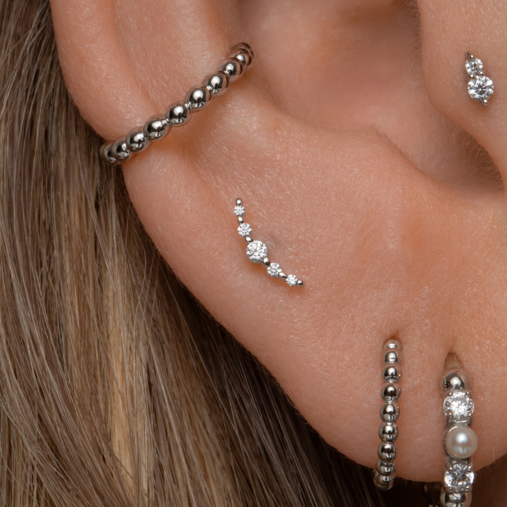 9k solid white gold Solstice flat back labret stud earring 6mm Cartilage Studs Laura Bond Maria Tash astrid miyu