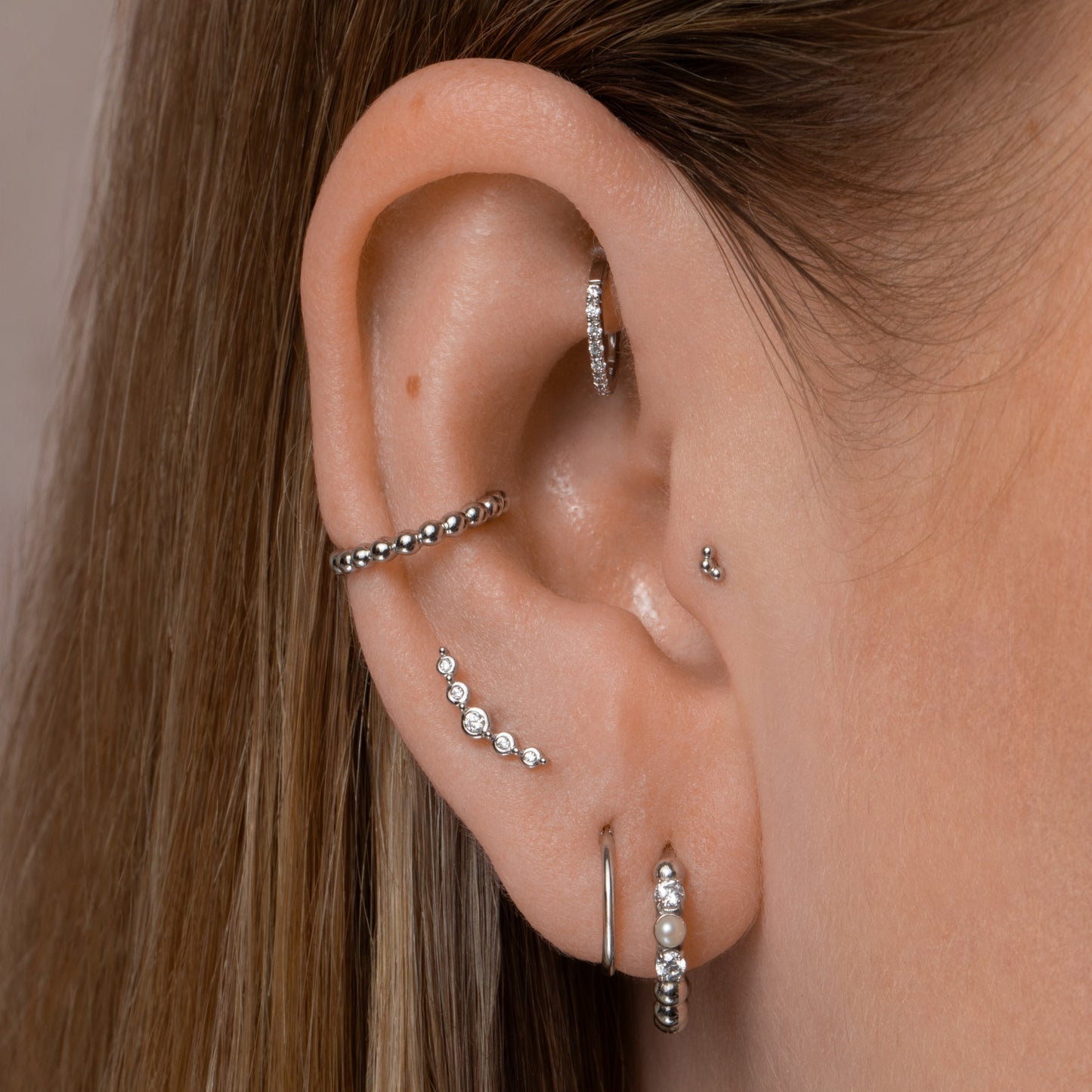 14k solid white gold tiny Goldie flat back labret stud earring 8mm Cartilage Studs Laura Bond Maria Tash