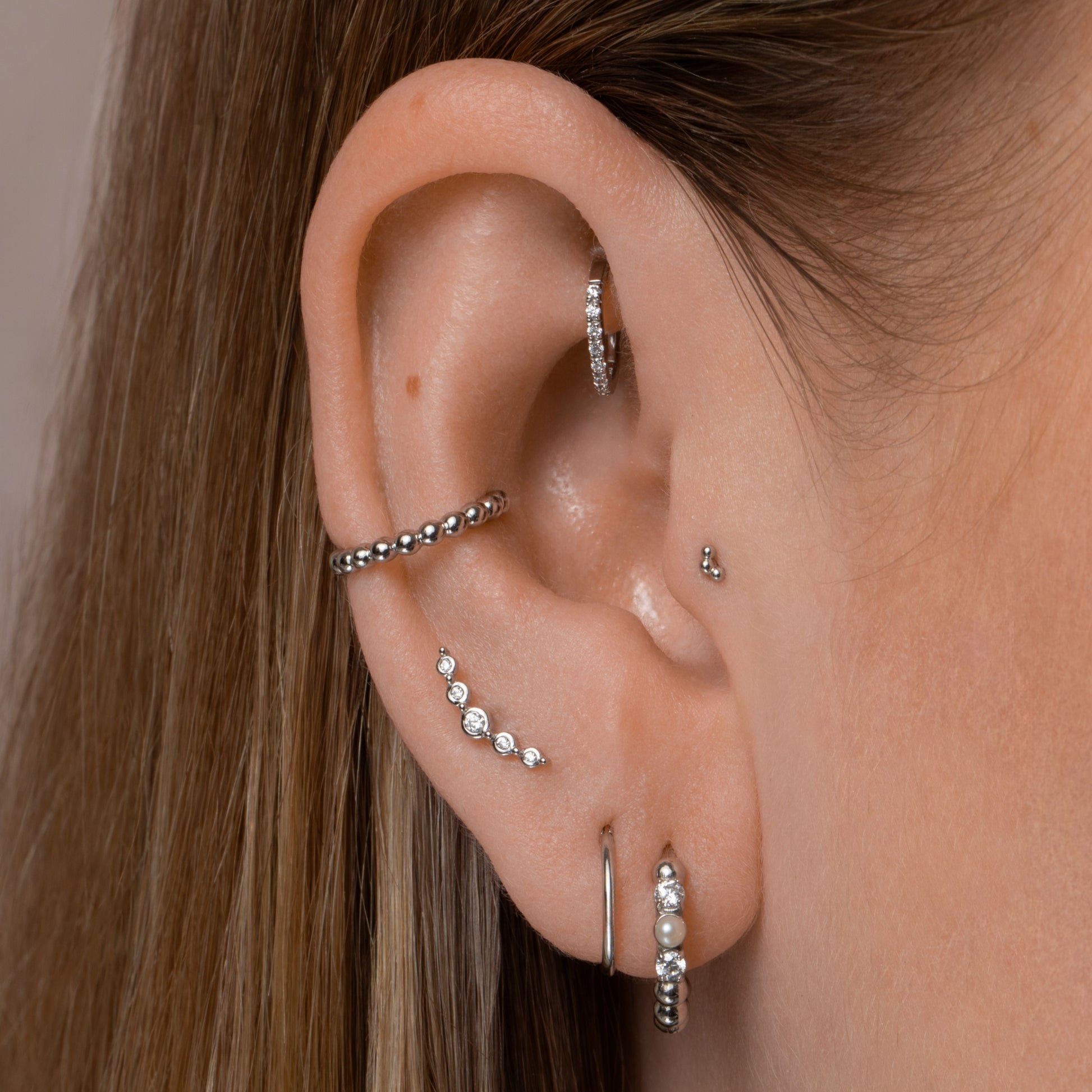 14k solid white gold tiny Goldie flat back labret stud earring 8mm Cartilage Studs Laura Bond Maria Tash