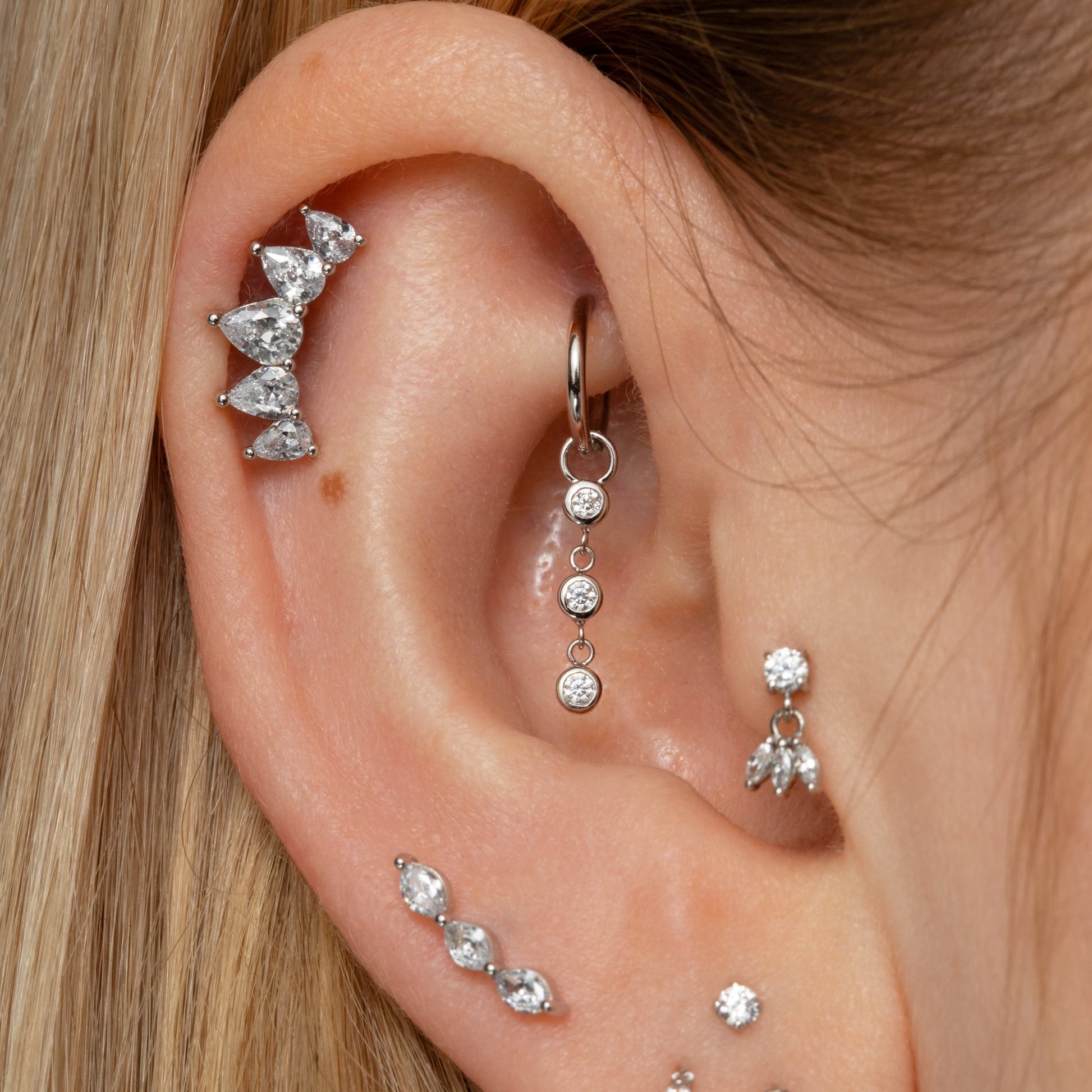 Charmed by Laura Bond - 9k solid white gold beaded droplet earring charm Chains and Charms Laura Bond Maria Tash astrid miyu