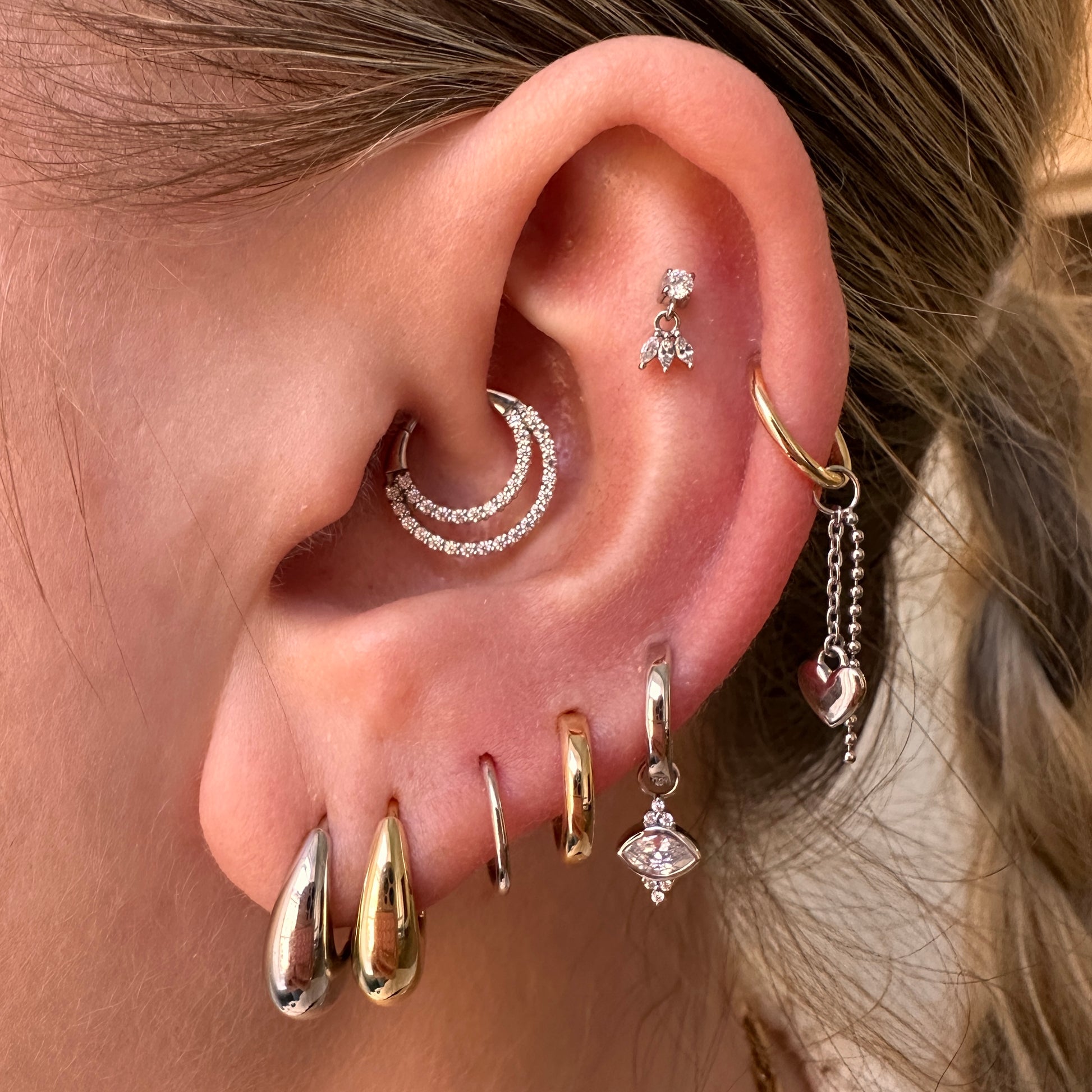 Charmed by Laura Bond - 9k solid white gold trio marquise earring charm Chains and Charms Laura Bond Maria Tash astrid miyu