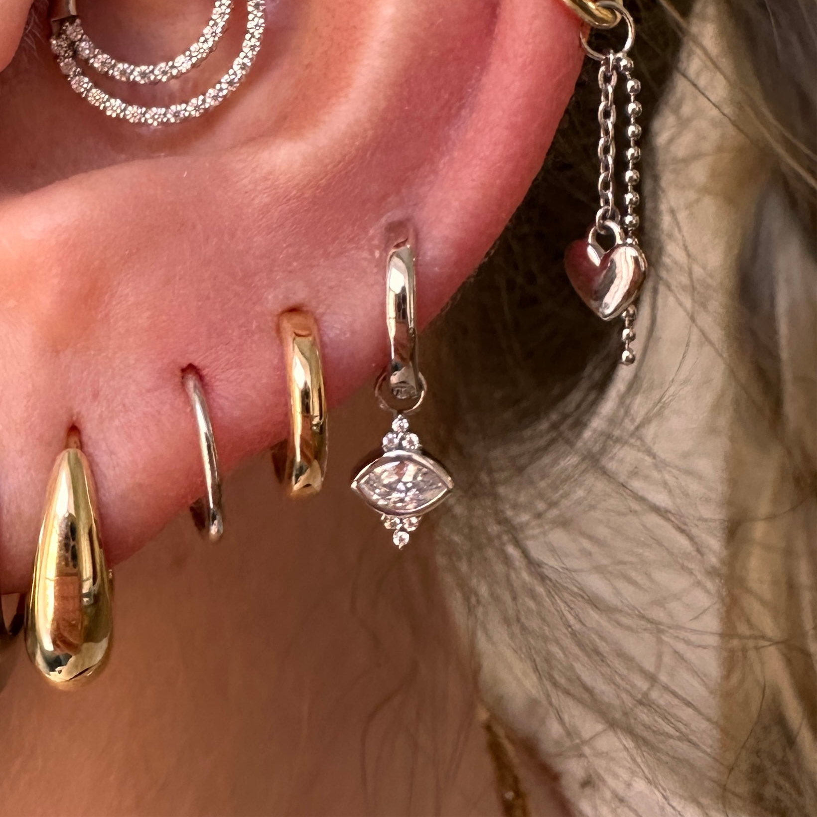 Charmed by Laura Bond - 9k solid white gold trio marquise earring charm Chains and Charms Laura Bond Maria Tash astrid miyu
