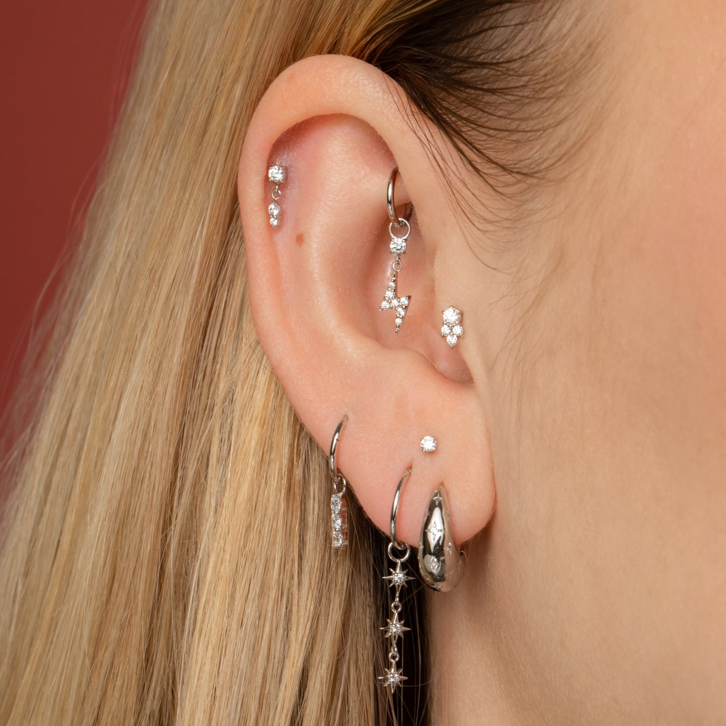 Charmed by Laura Bond - 9k solid white gold triple gem earring charm Chains and Charms Laura Bond Maria Tash astrid miyu