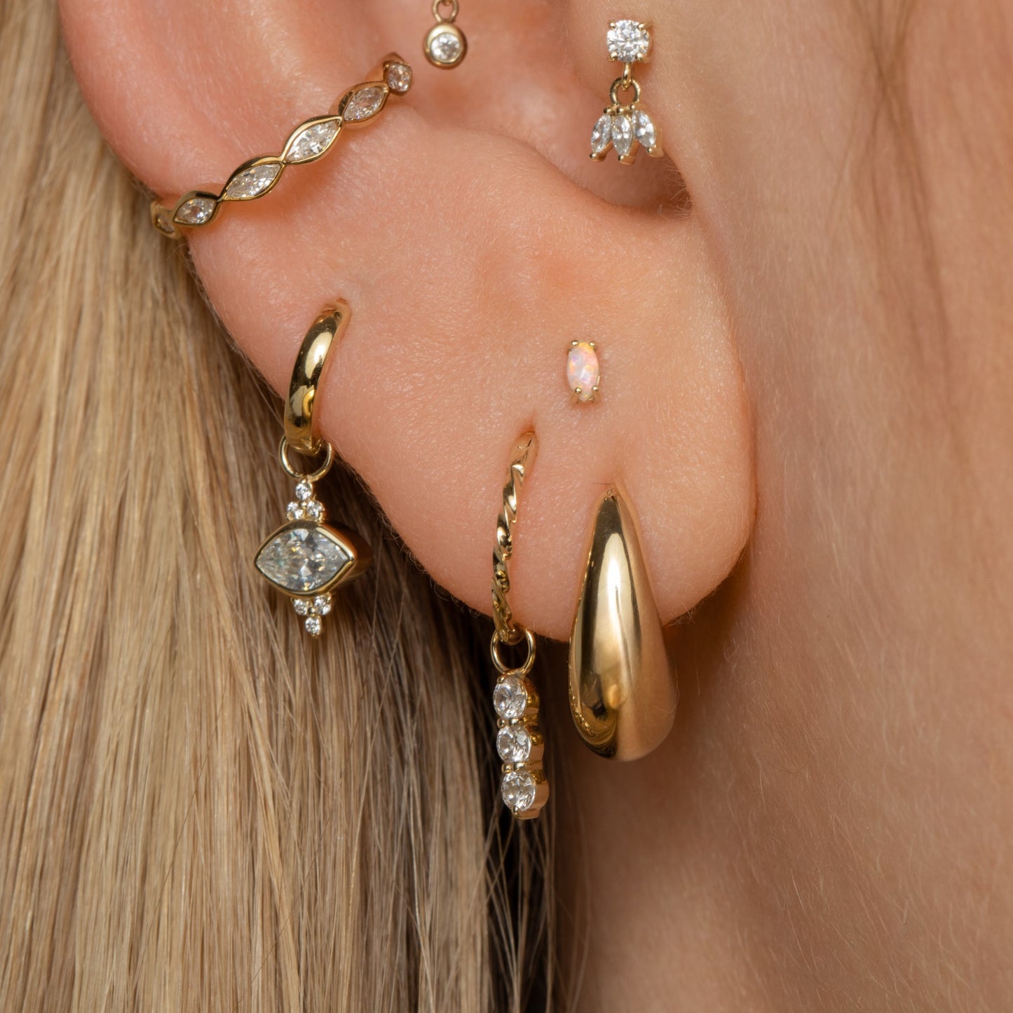 Charmed by Laura Bond - 9k solid yellow gold trio marquise earring charm Chains and Charms Laura Bond Maria Tash astrid miyu