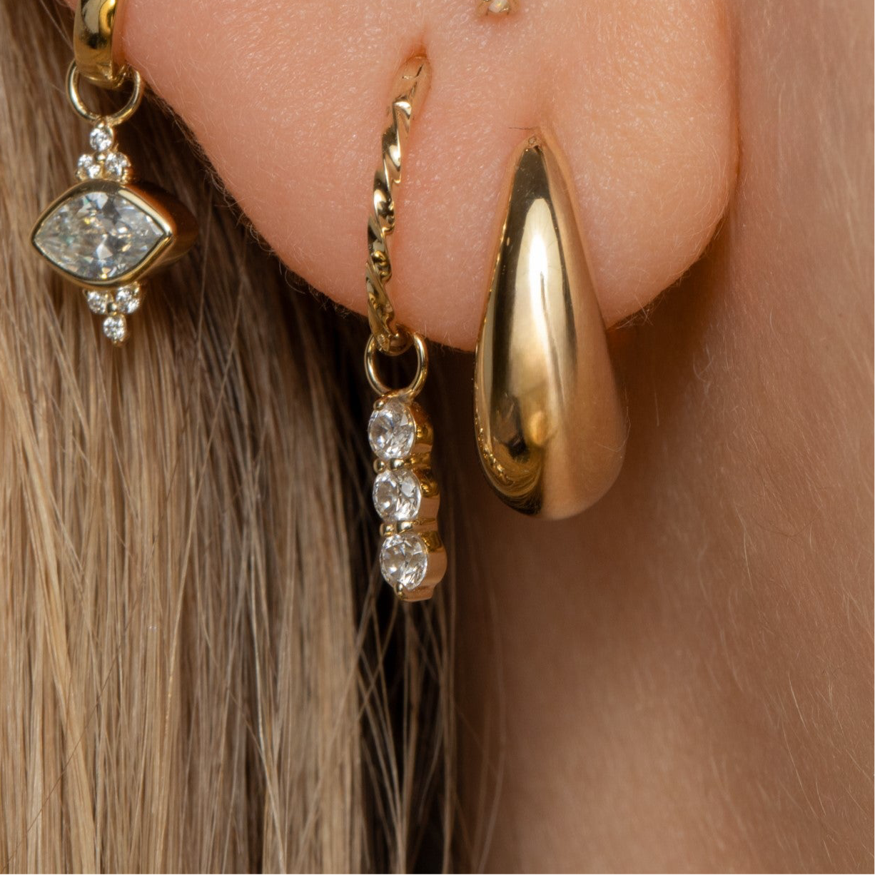 Charmed by Laura Bond - 9k solid yellow gold triple gem earring charm Chains and Charms Laura Bond Maria Tash astrid miyu