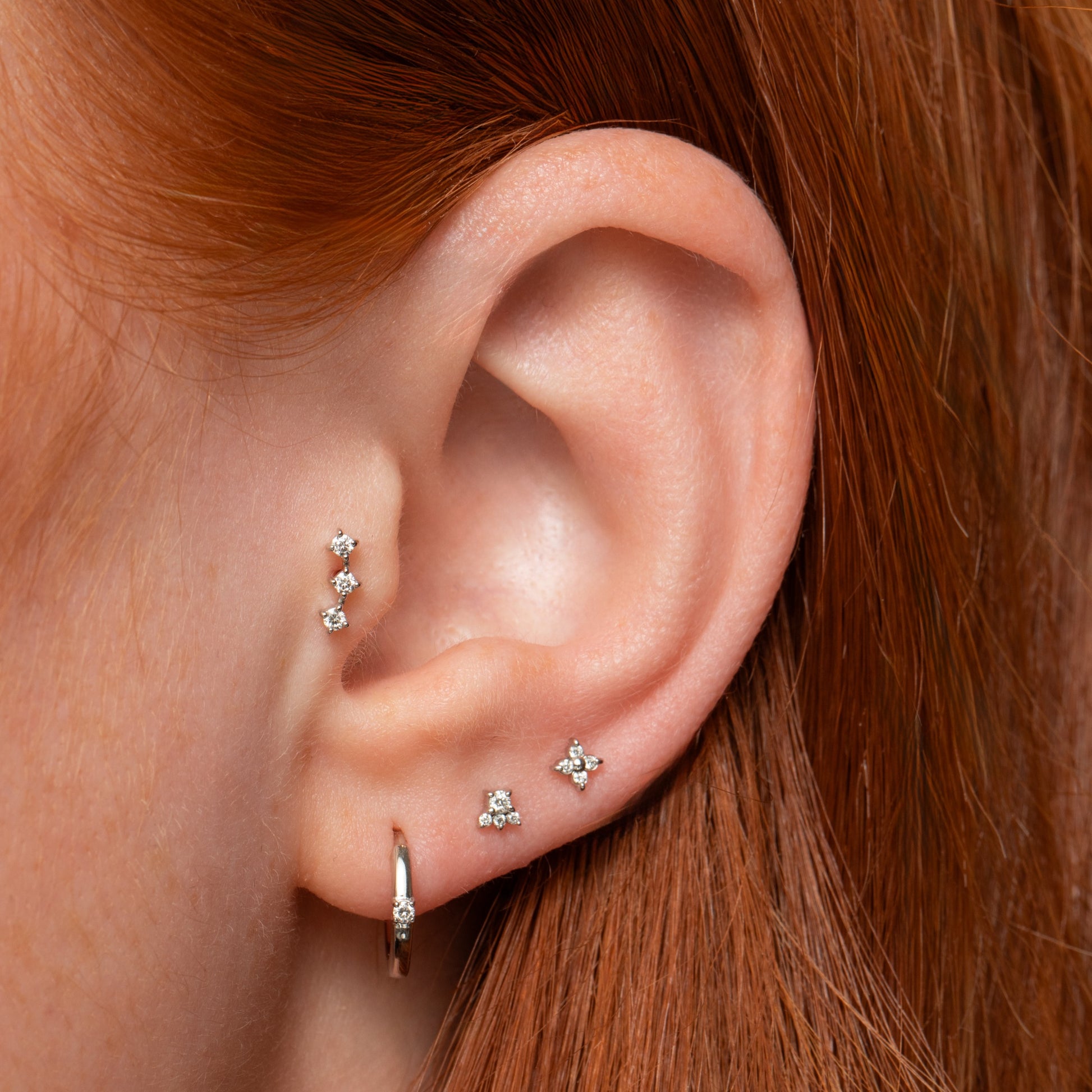 Diamonds by Laura Bond - 14k solid white gold diamond trinity flat back labret stud earring Cartilage Studs Laura Bond Maria Tash astrid miyu