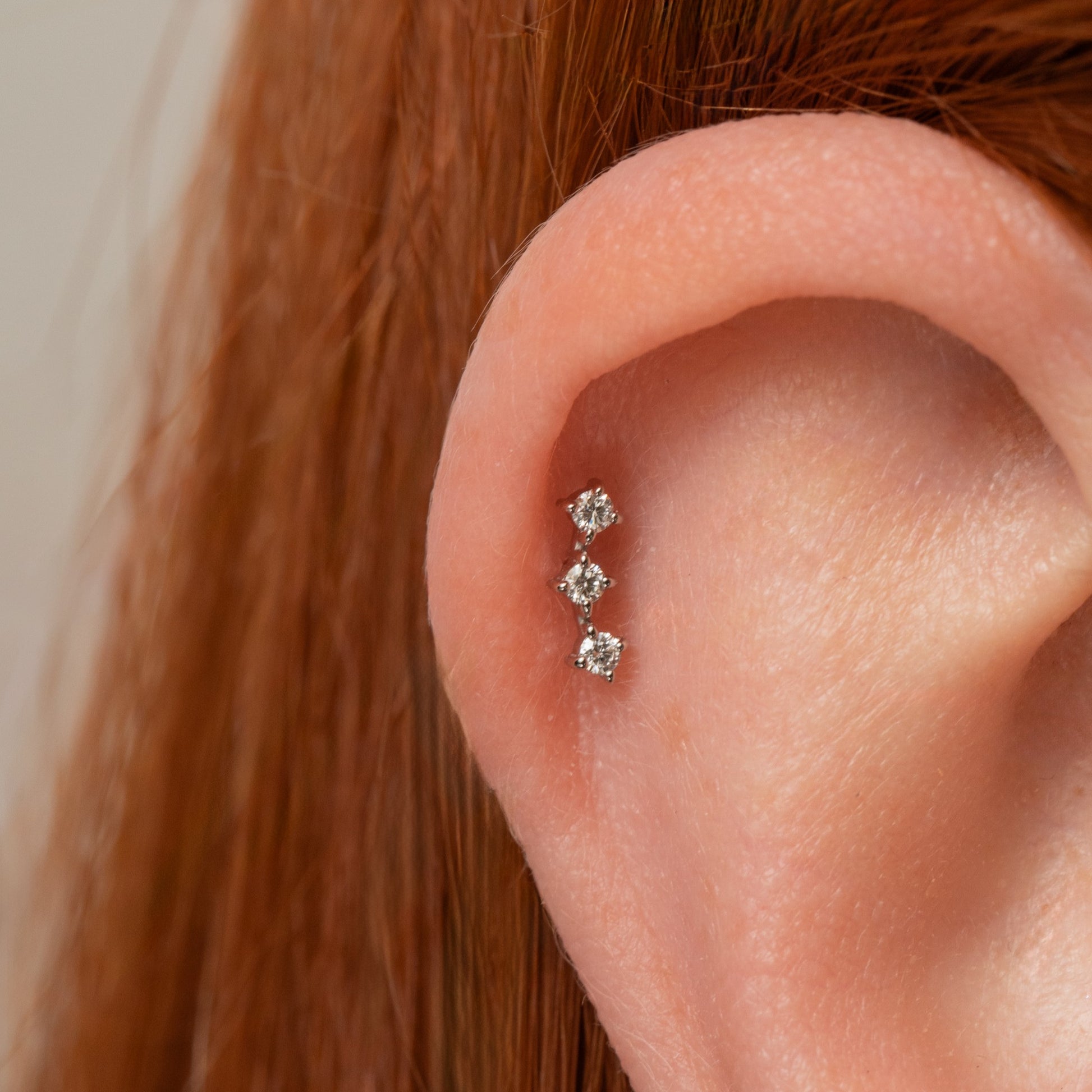 Diamonds by Laura Bond - 14k solid white gold diamond trinity flat back labret stud earring Cartilage Studs Laura Bond Maria Tash astrid miyu