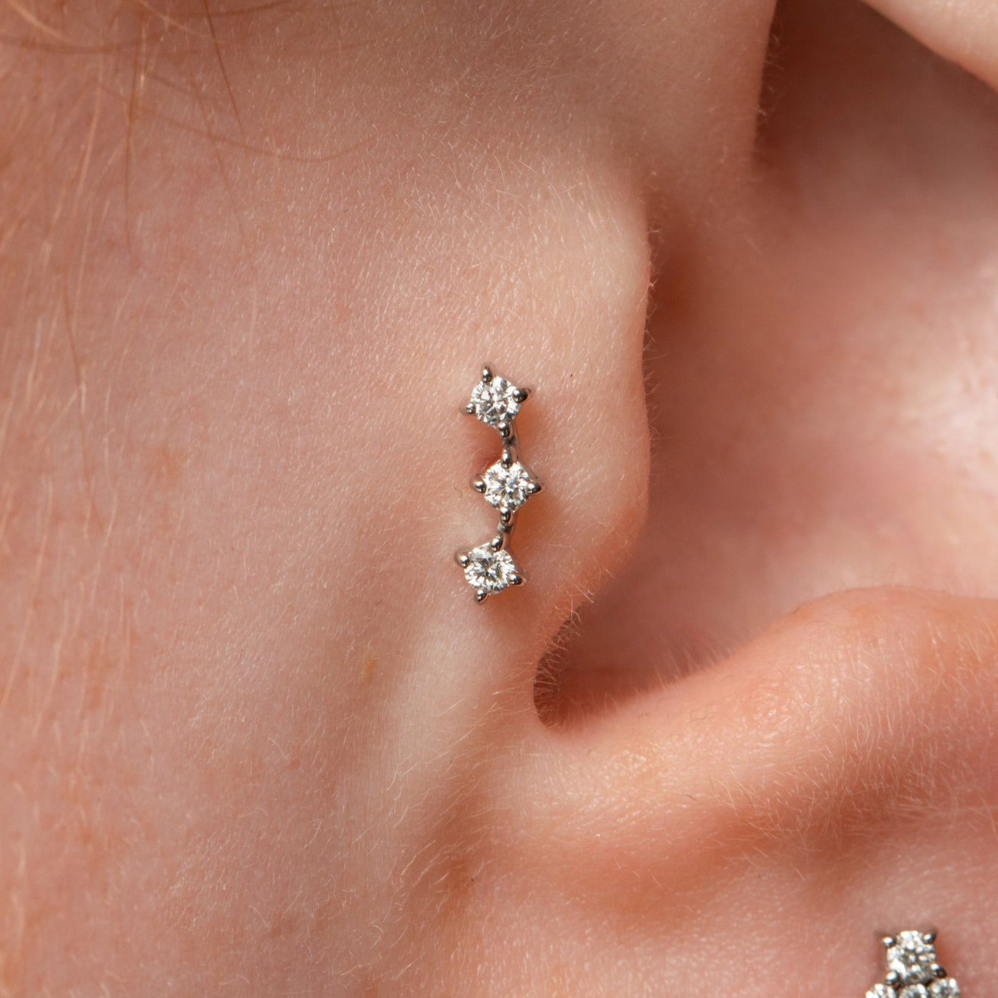Diamonds by Laura Bond - 14k solid white gold diamond trinity flat back labret stud earring Cartilage Studs Laura Bond Maria Tash astrid miyu