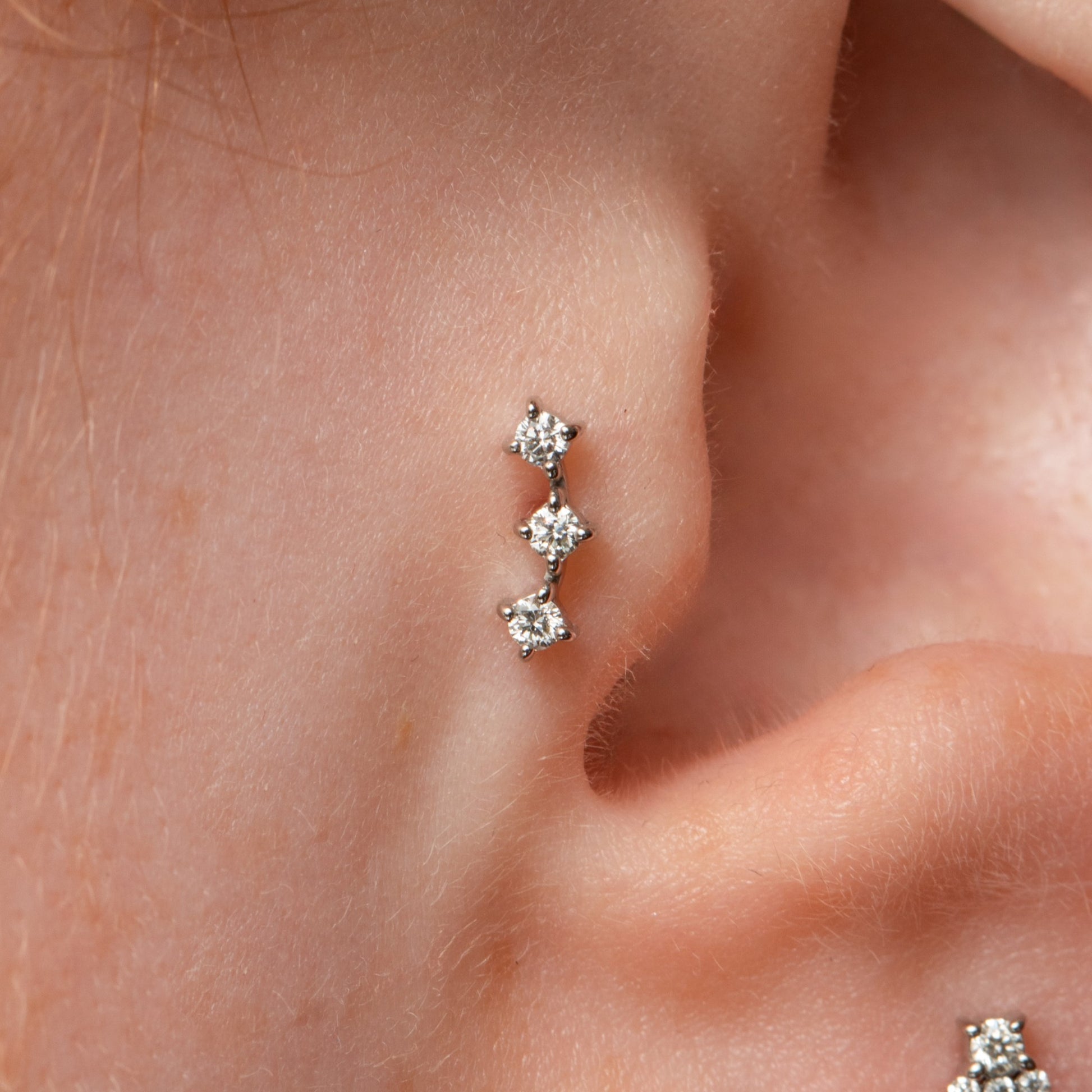 Diamonds by Laura Bond - 14k solid white gold diamond trinity flat back labret stud earring Cartilage Studs Laura Bond Maria Tash astrid miyu