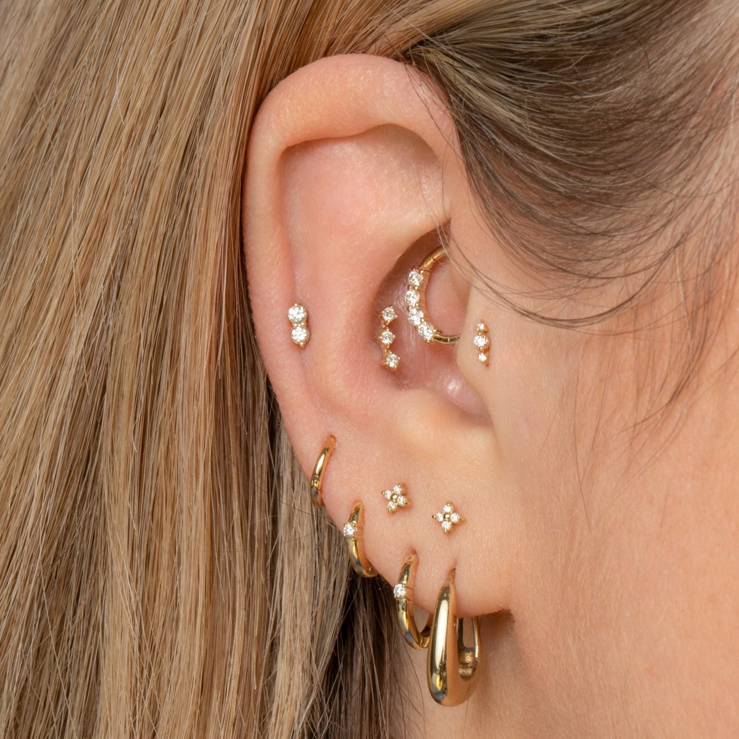 Diamonds by Laura Bond - 14k solid yellow gold diamond huggie hoop 6mm Huggies and Hoops Laura Bond Maria Tash astrid miyu