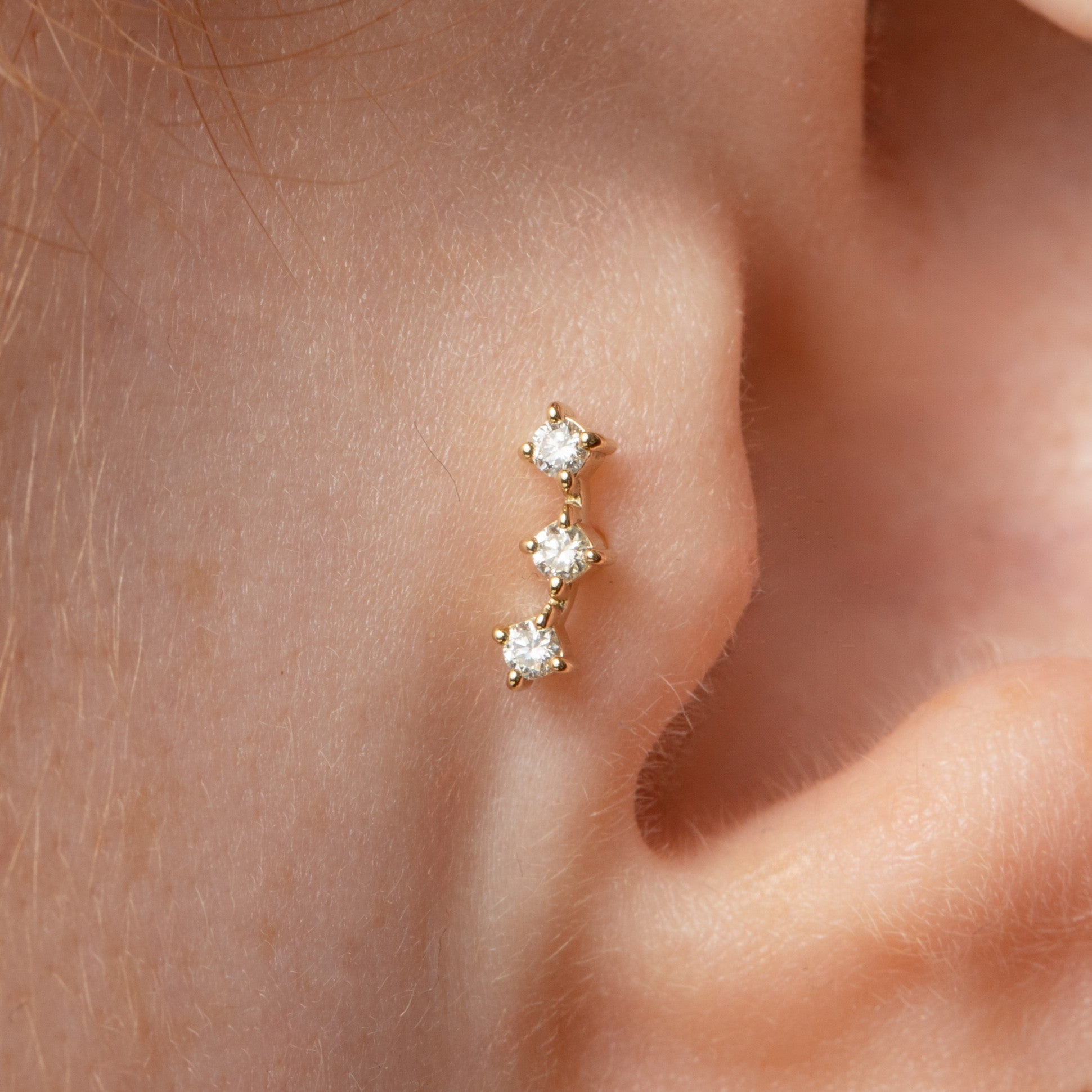 Diamonds by Laura Bond - 14k solid yellow gold diamond trinity flat back labret stud earring Cartilage Studs Laura Bond Maria Tash astrid miyu