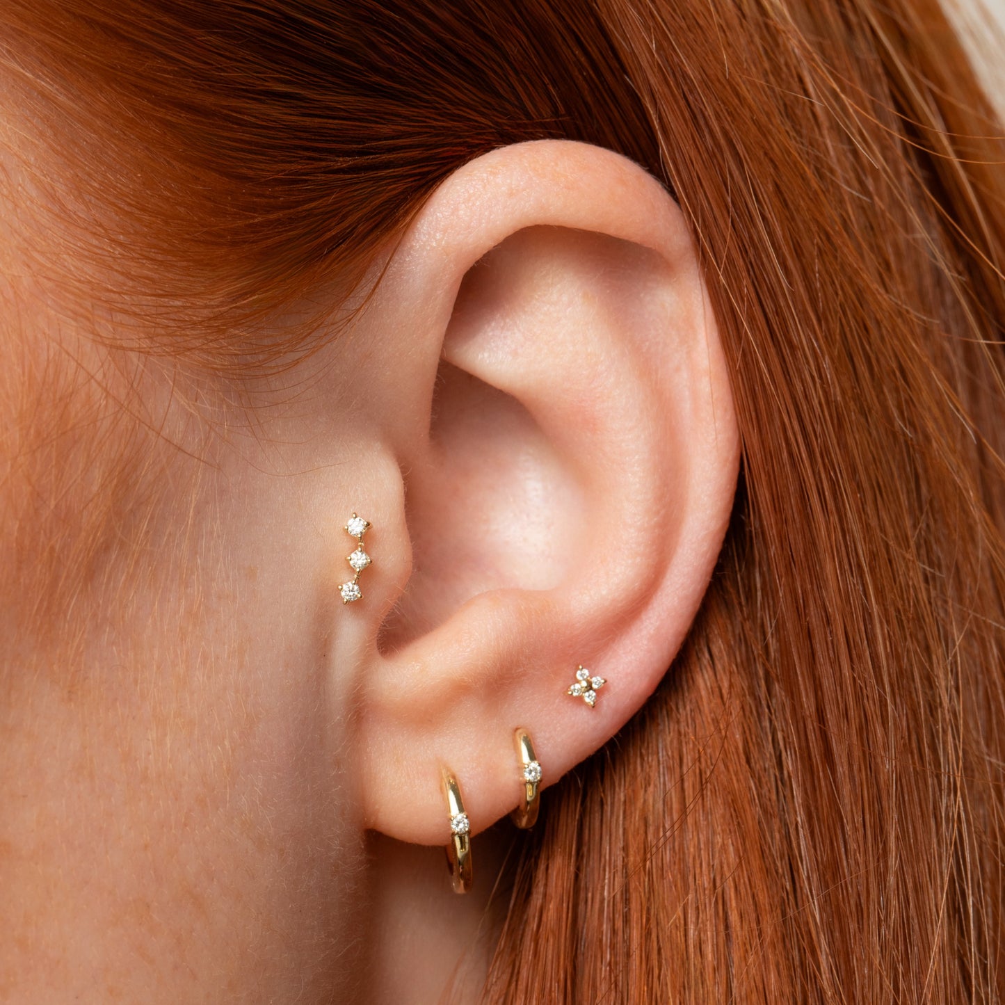 Diamonds by Laura Bond - 14k solid yellow gold diamond trinity flat back labret stud earring Cartilage Studs Laura Bond Maria Tash astrid miyu