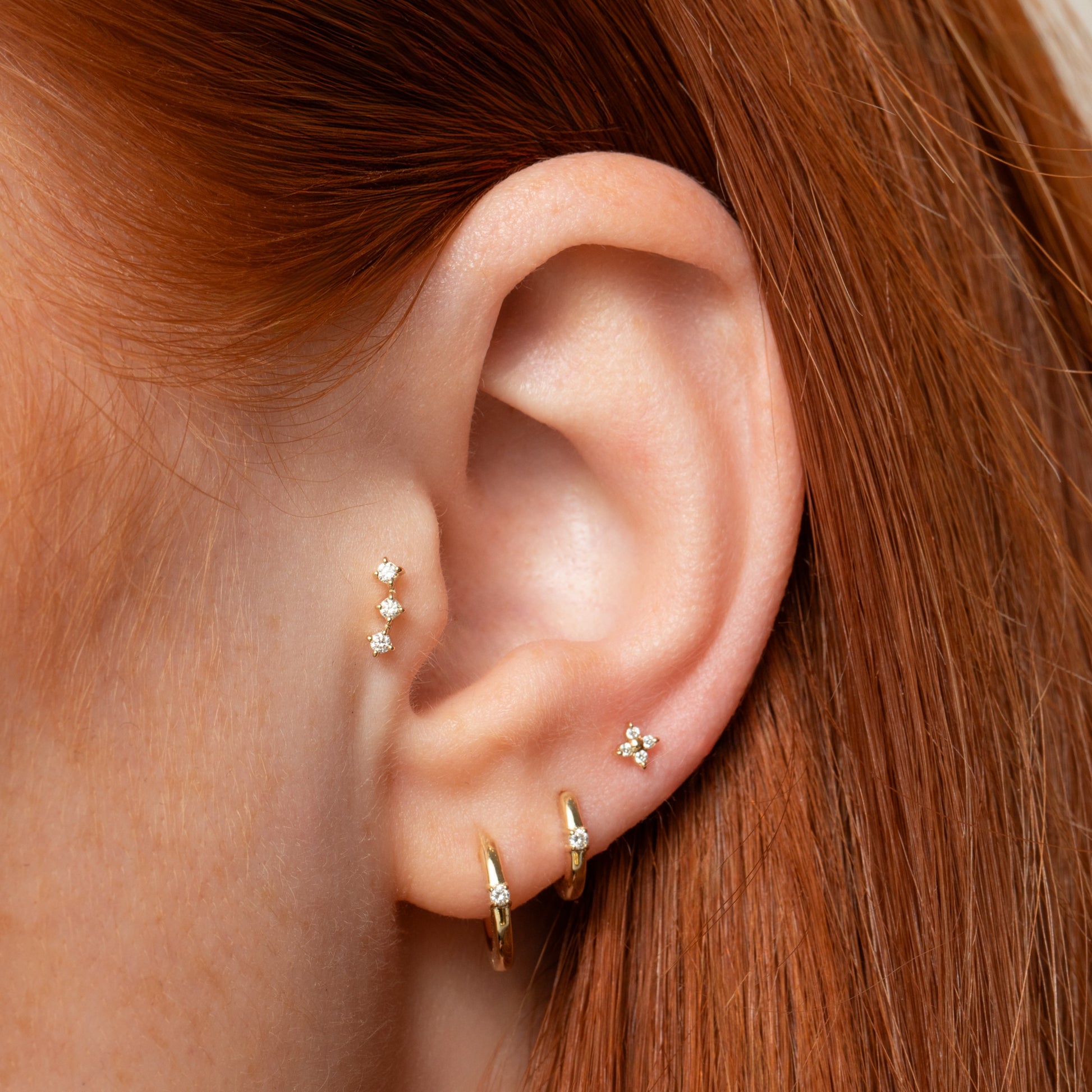 Diamonds by Laura Bond - 14k solid yellow gold diamond trinity flat back labret stud earring Cartilage Studs Laura Bond Maria Tash astrid miyu