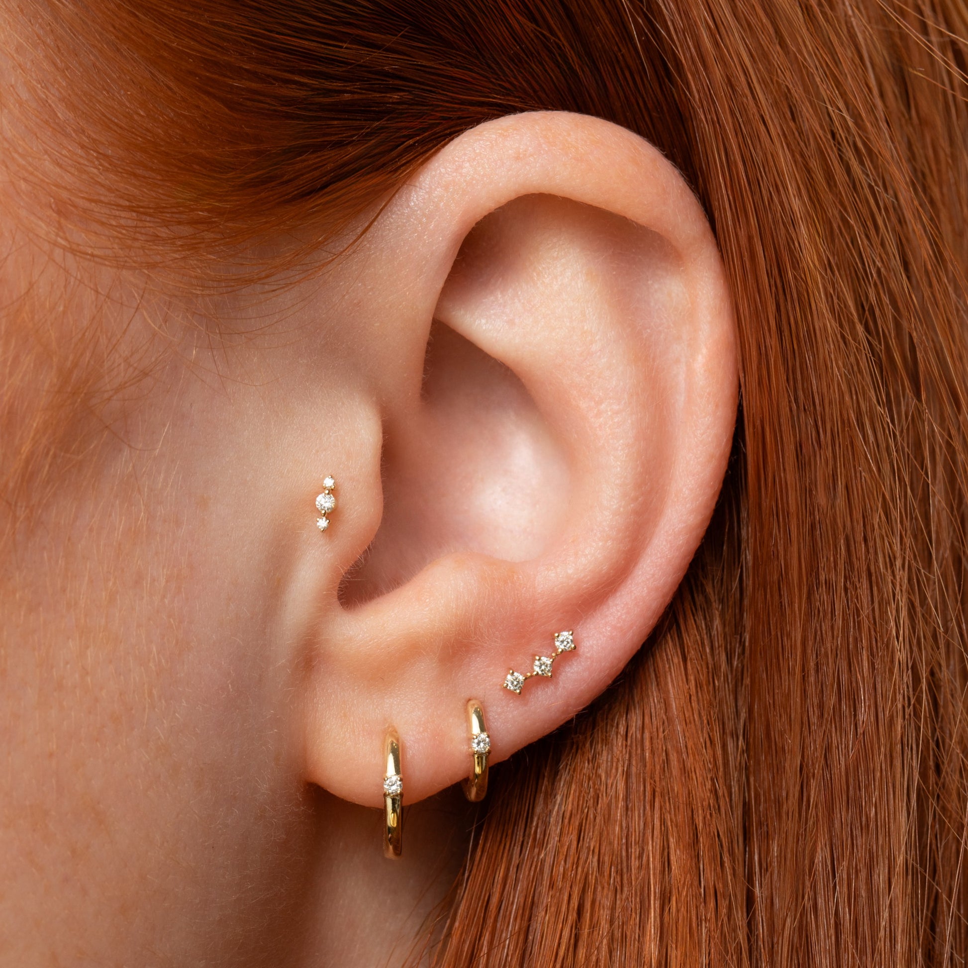 Diamonds by Laura Bond - 14k solid yellow gold diamond trinity flat back labret stud earring Cartilage Studs Laura Bond Maria Tash astrid miyu