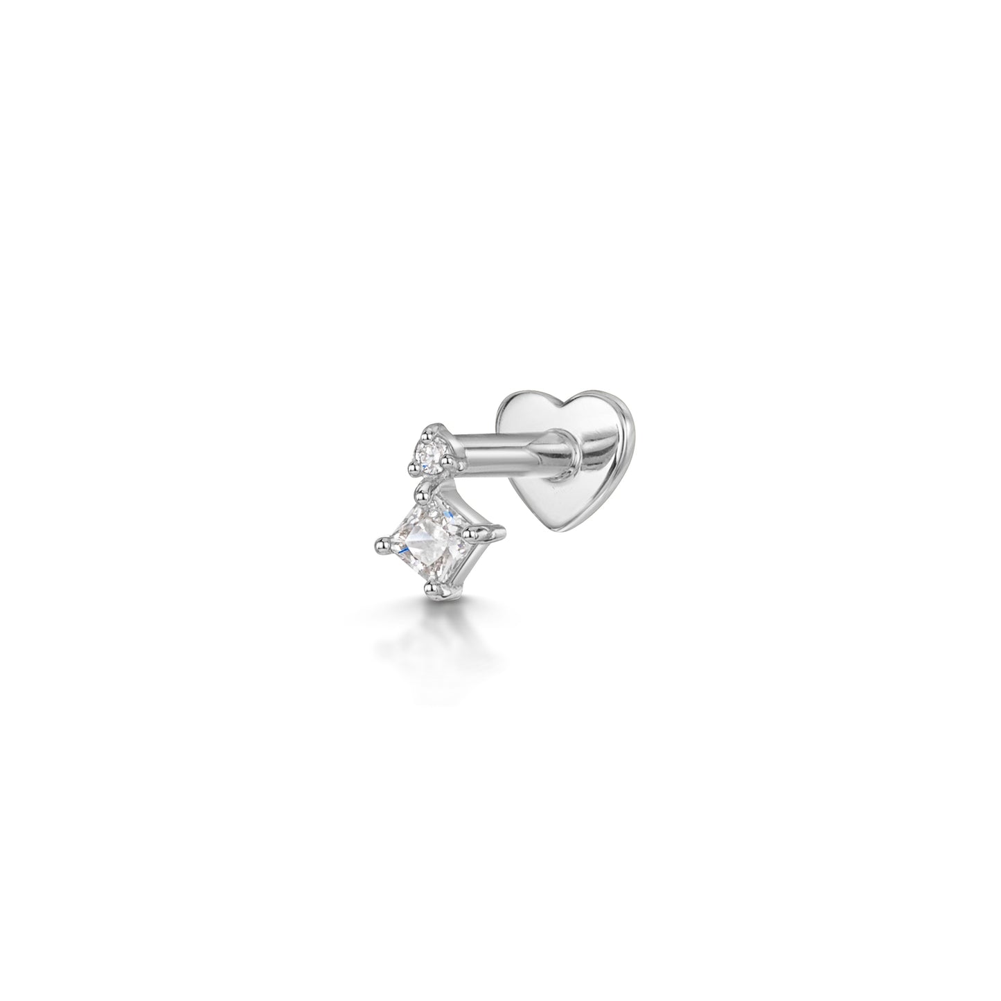 9k solid white gold tiny Stella flat back labret stud earring 6mm