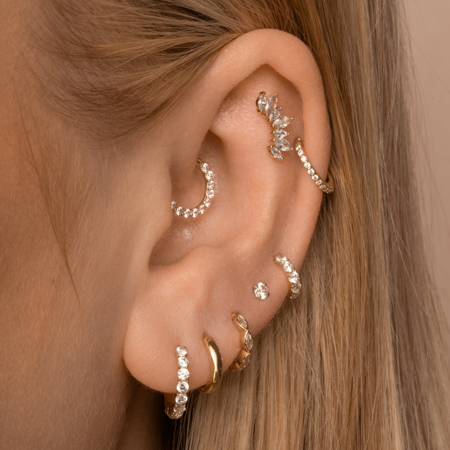 9k solid yellow gold simple huggie earring Huggies and Hoops Laura Bond Maria Tash