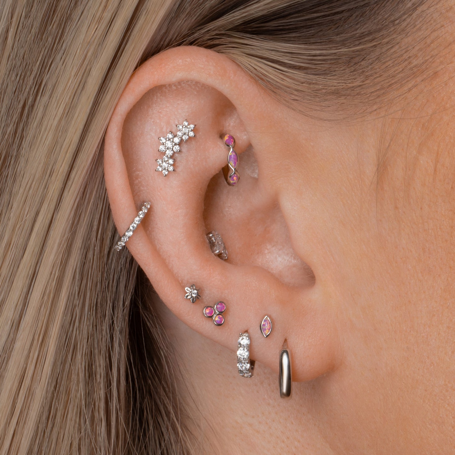 14k solid white gold Forget Me Not tiny flower flat back labret stud earring 8mm Cartilage Studs Laura Bond Maria Tash