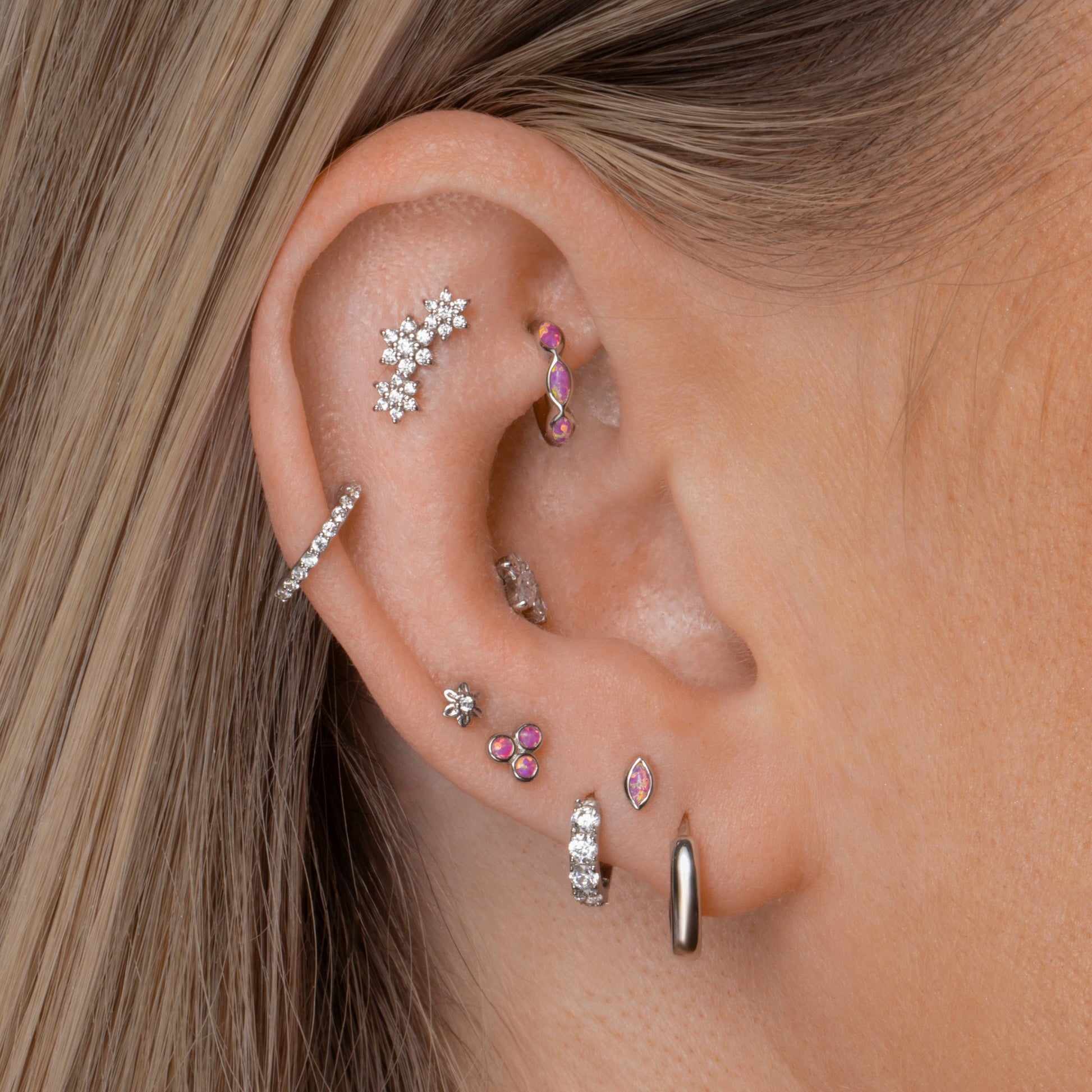 14k solid white gold Forget Me Not tiny flower flat back labret stud earring 8mm Cartilage Studs Laura Bond Maria Tash
