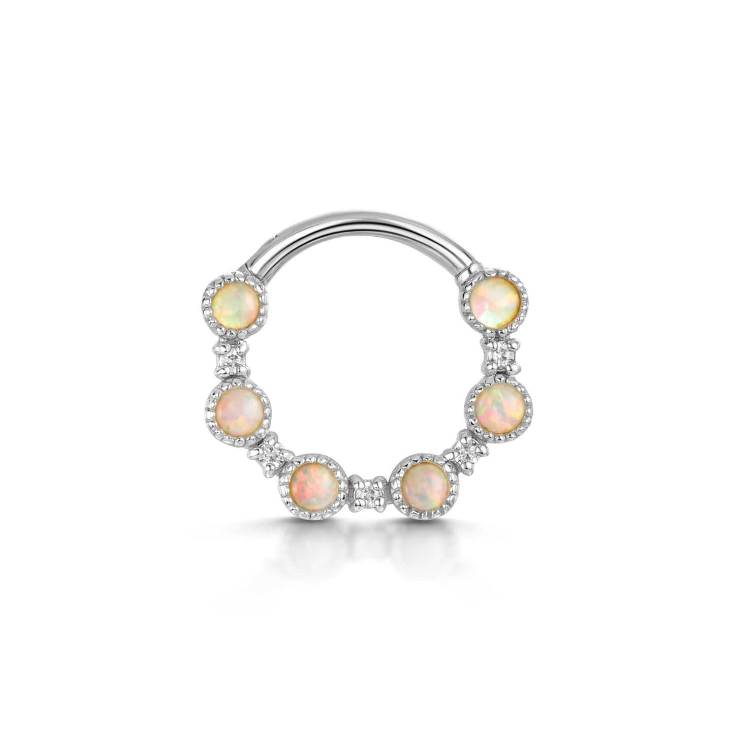9k solid white gold white opal halo hoop for daith or septum