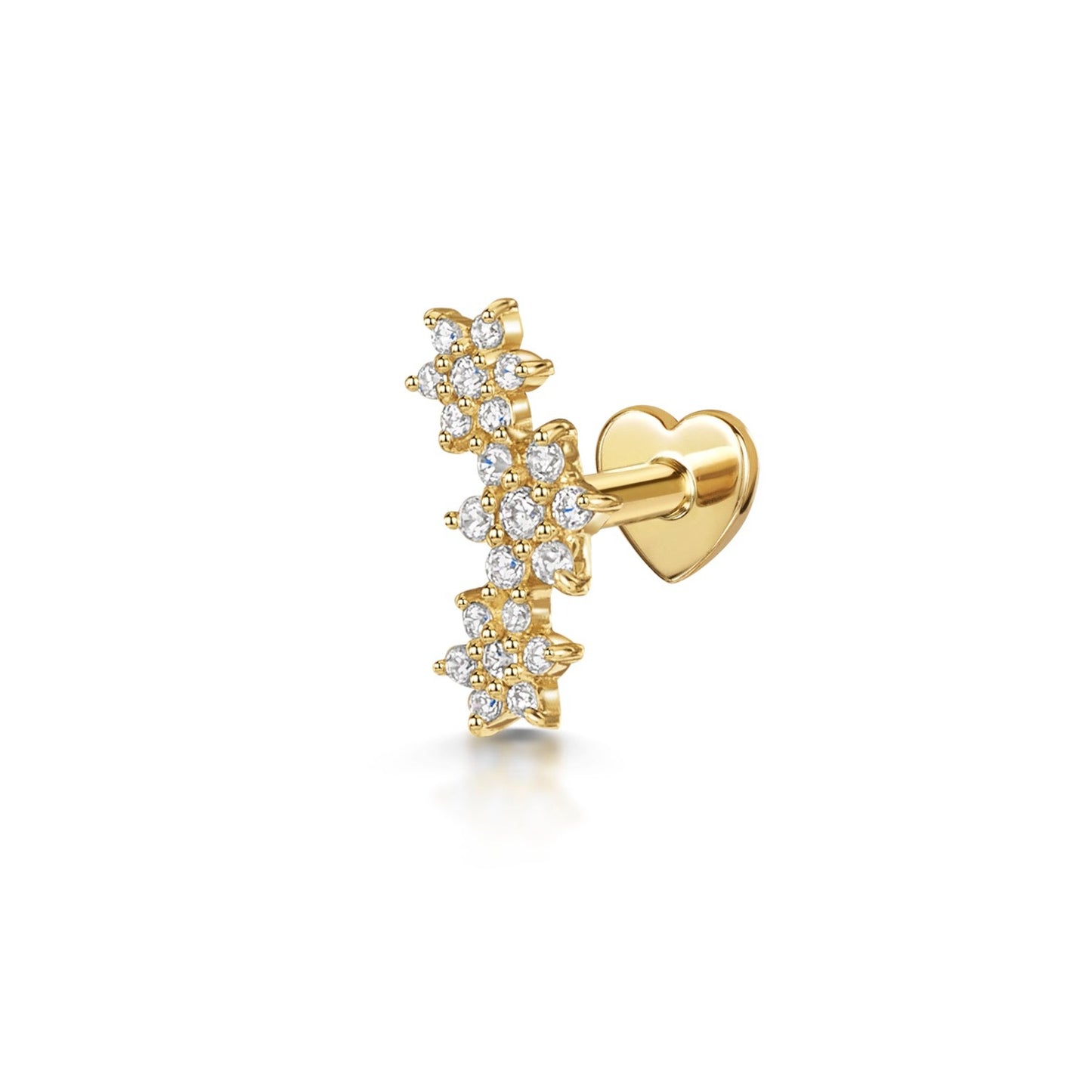 9k solid yellow gold daisy chain flat back labret climber stud earring 6mm