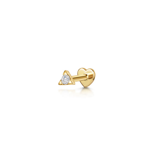 9k solid yellow gold tiny triangle Celeste crystal flat back labret stud earring 6mm