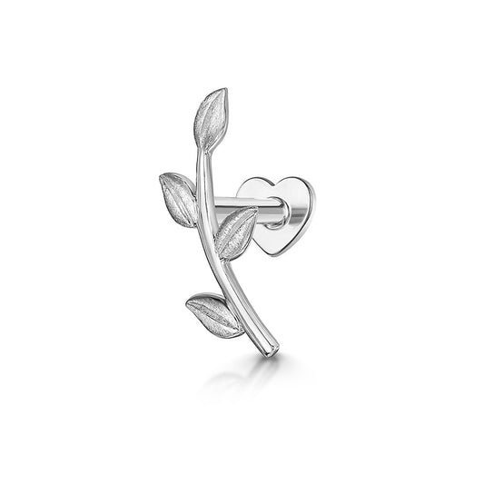 9k solid white gold textured vine garland flat back labret stud earring 6mm Cartilage Studs Laura Bond Maria Tash astrid miyu