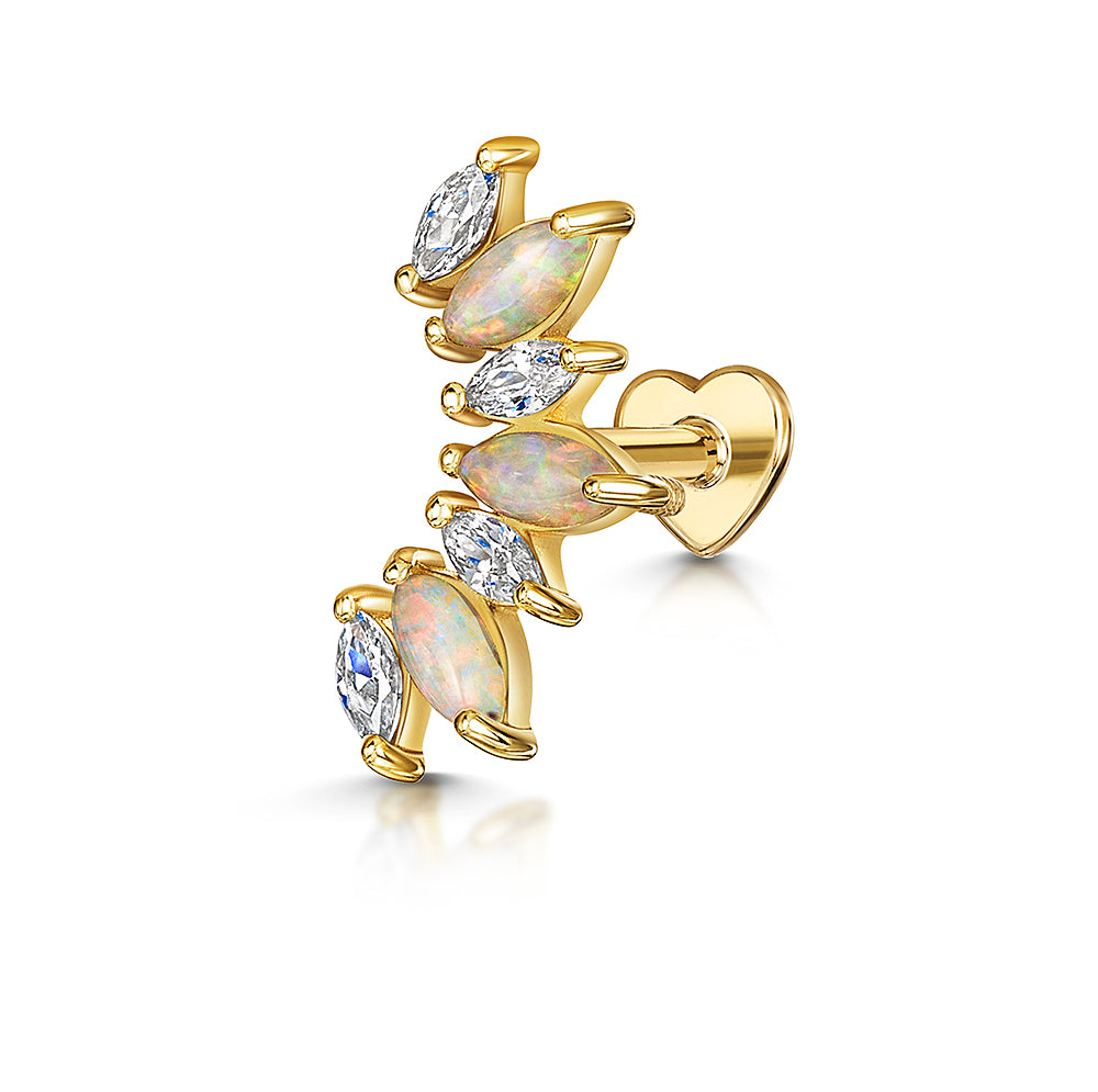 14k solid yellow gold opal marquise Titania's Crown flat back labret stud earring 8mm Cartilage Studs Laura Bond Maria Tash