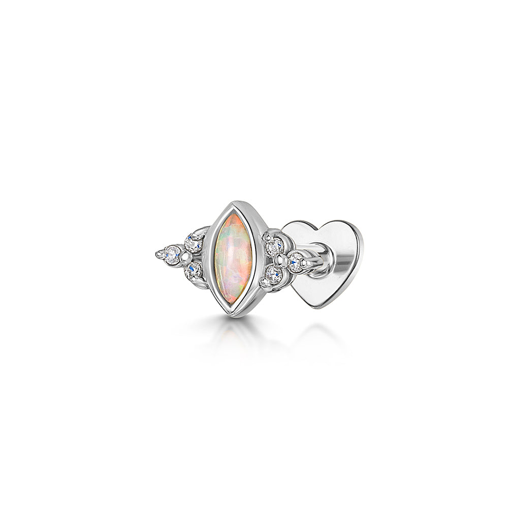 14k solid white gold opal Hera flat back labret stud earring 8mm
