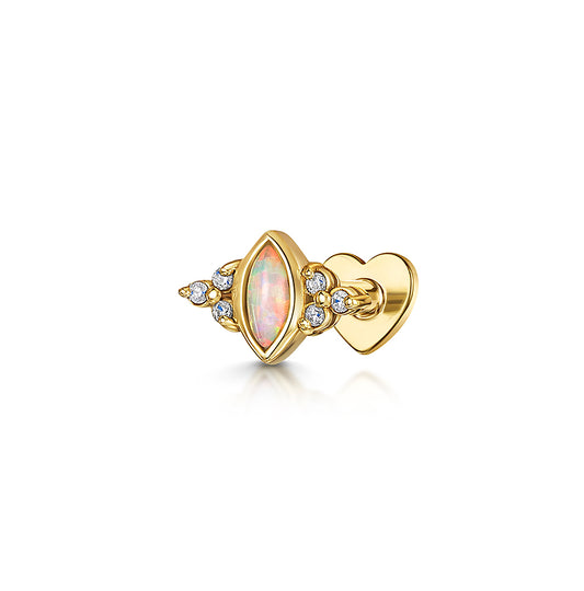14k solid yellow gold opal Hera flat back labret stud earring 8mm