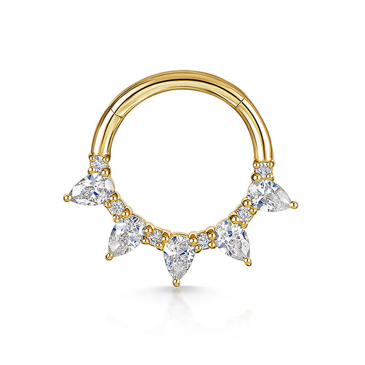 astrid miyu 14k solid yellow gold 9mm Dreamer pear cut hoop for daith or septum Laura Bond